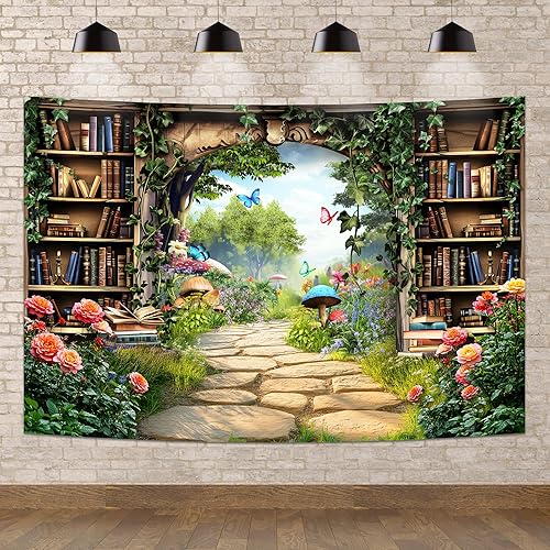 Miniatura 8 de Newsely Fondo de té de valla verde del País de las Maravillas de 7 pulgadas de ancho x 5 pulgadas de alto, fotografía de hadas y tierra de los