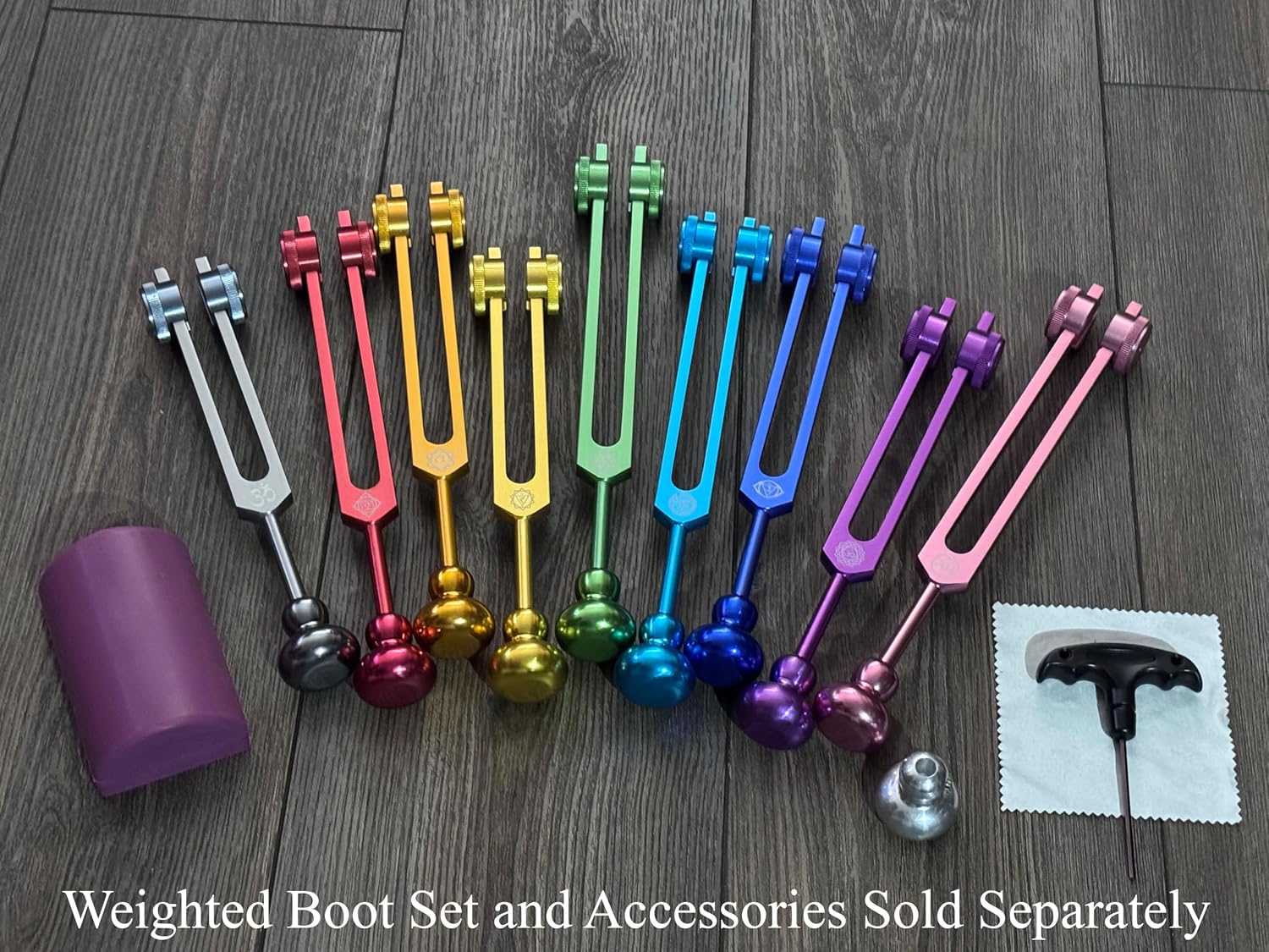 9pc Secret Solfeggio Tuning Fork Set for Boot Attachments in Multicolor