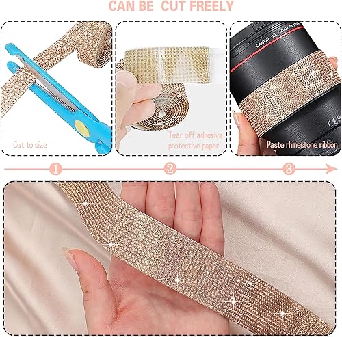 Miniatura 5 de 5 rollos de cinta autoadhesiva con diamantes de imitación de 0.079 pulgadas (0.079 in) para artes, manualidades, bodas, fiestas de cumpleaños