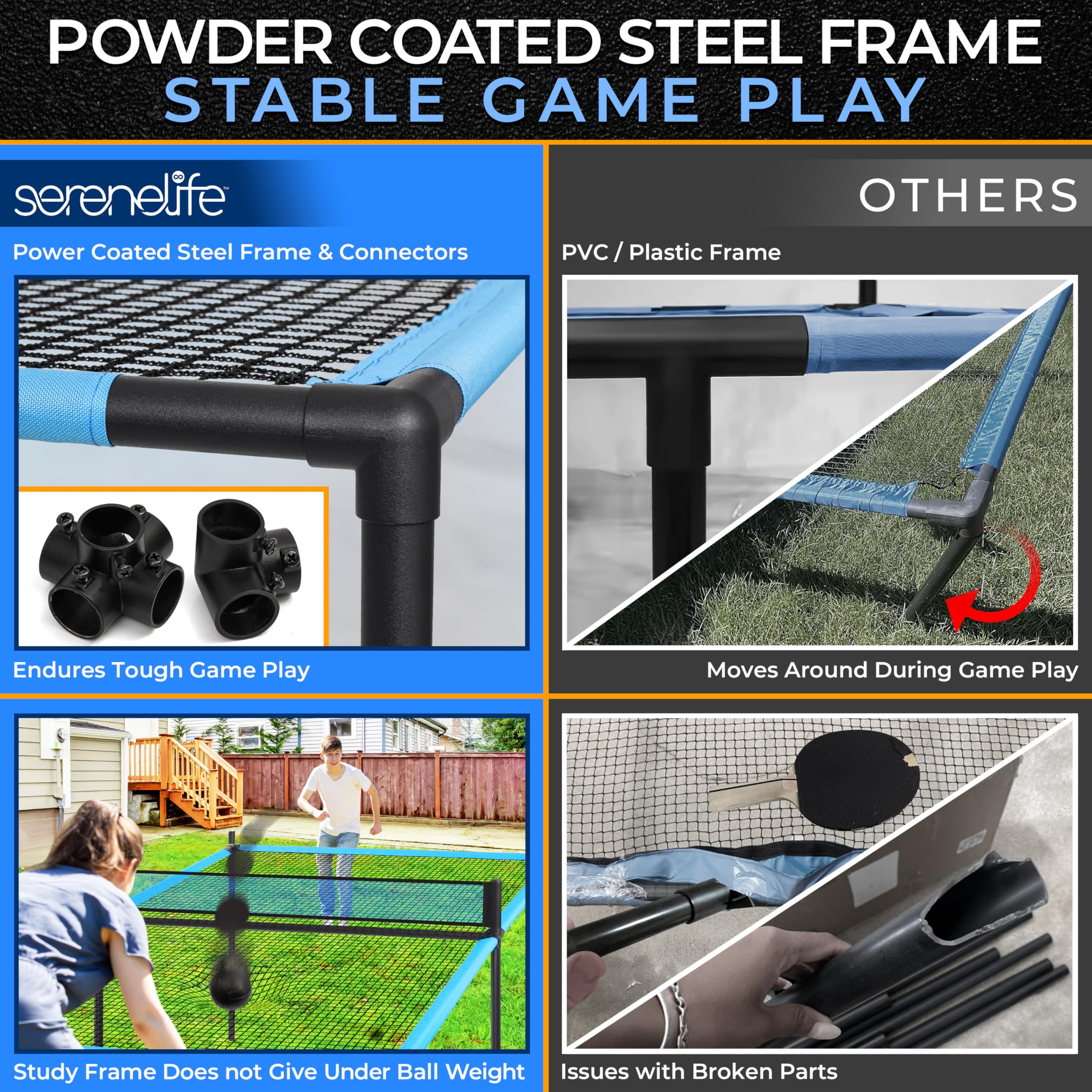 SereneLife Trampoline Ping Pong Table - Heavy Duty Powder Coated Steel Frame and Connectors - Full Size 94" - Hand Pong Game Table with Paddles, Small, Large Balls - Indoor/Outdoor, Beach, Game Room