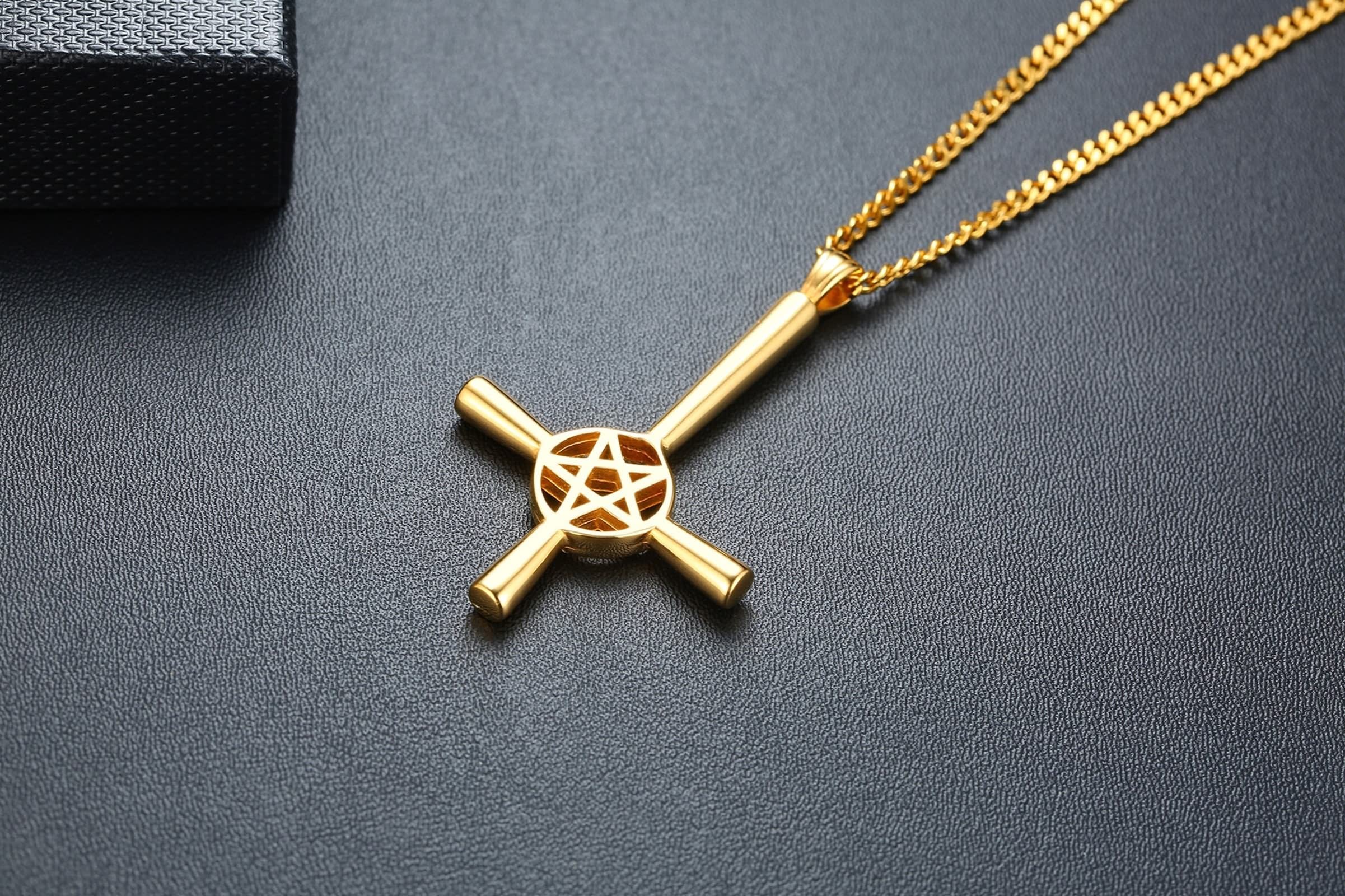 Feng Shui Edelstahl-Anhänger, Kreuz-Halskette für Herren, Halskette, Schmuckkette, 61 cm