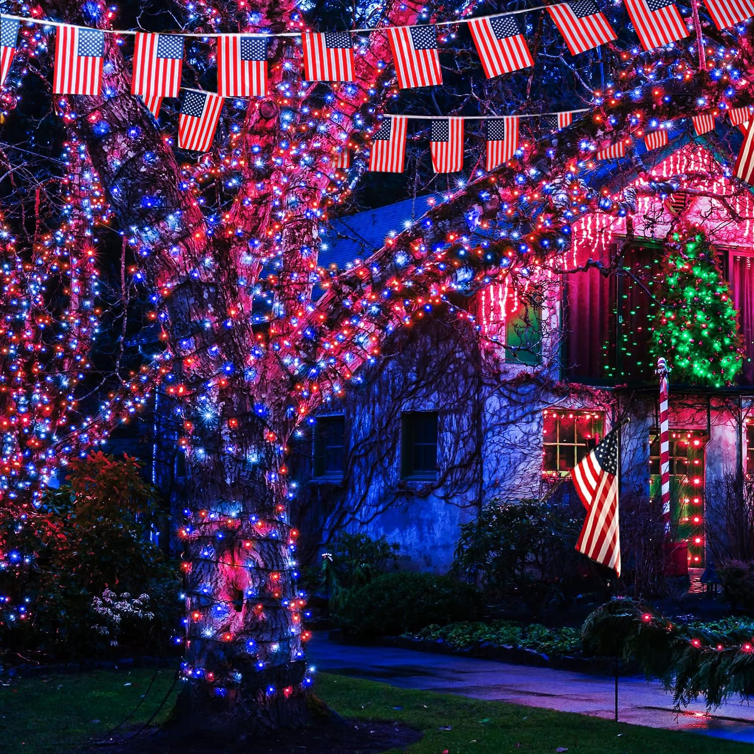 JMEXSUSS 250 LED Red White and Blue Lights + 500 LED Red White and Blue Lights