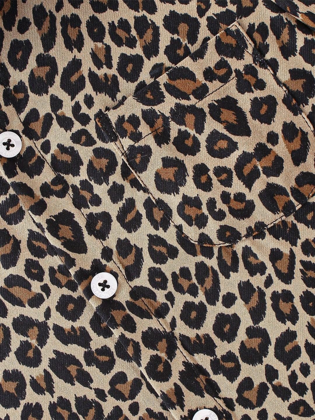 Niren Enterprise Cotton Fabric Casual Half Sleeve Leopard Printed Pattern Kids Boys Shirt Brown Black Colour 1