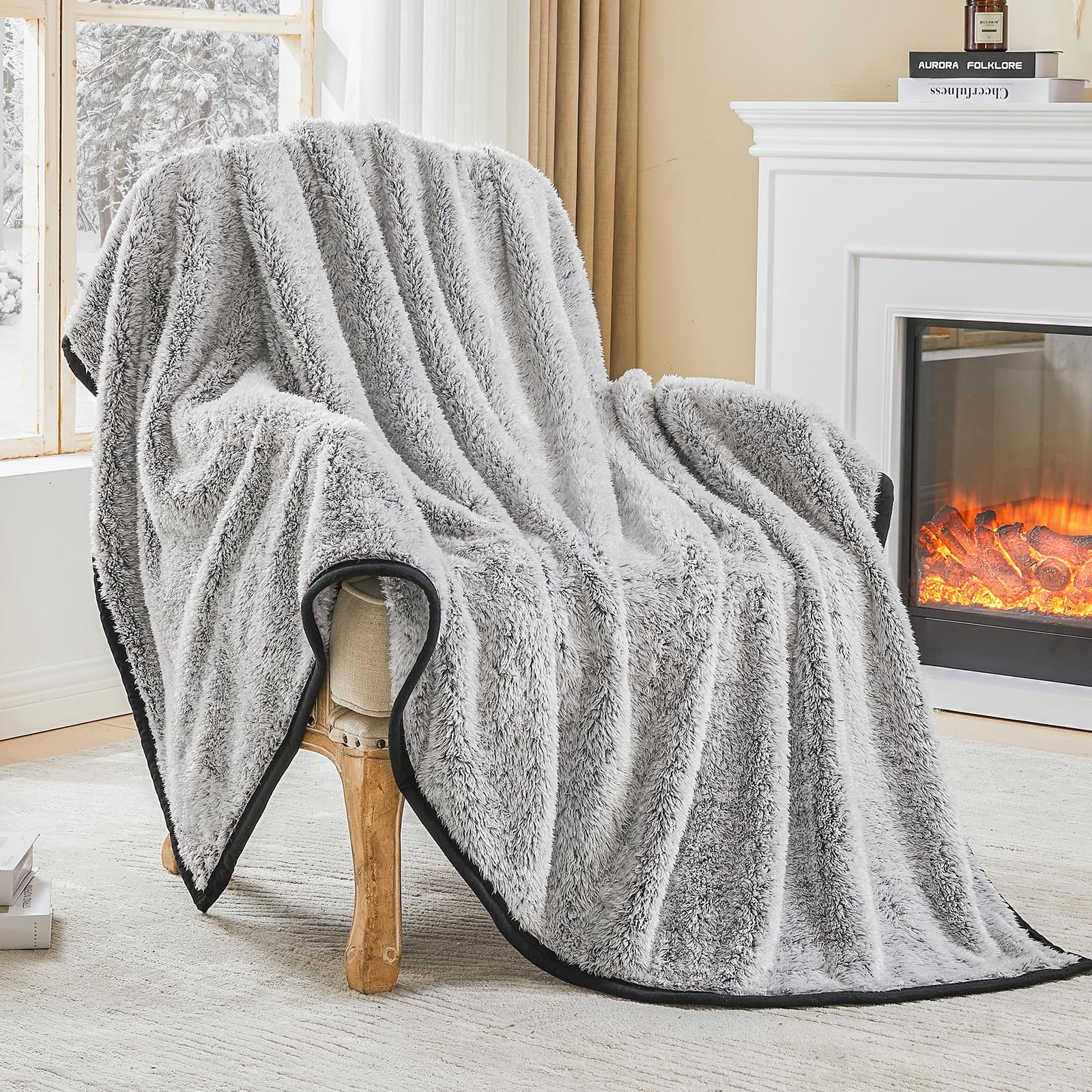 EMME Kuscheldecke Sherpa Decke Flauschig，150x200 cm Dicke und Elegant, Sofadecke Doppelgesicht Extra Weich, Warme Gemütliche Wendbare Flauschige Wohndecke Decke für Couch und Bett,Schwarz