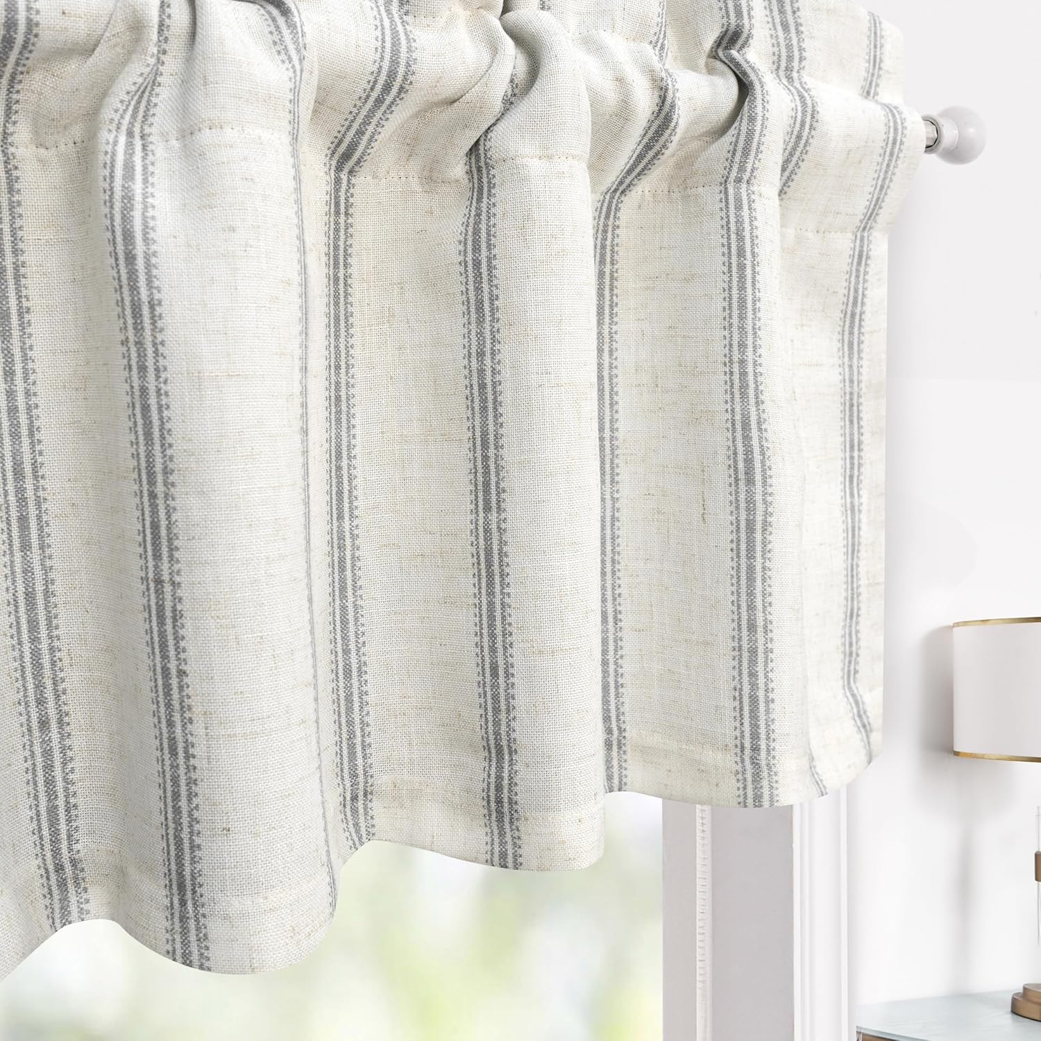 DriftAway Farmhouse Linen Lined Valance Double Layer Thermal Insulated Room Darkening Blackout Window Valances 3 Inch Rod Pocket Vertical Striped Kitchen Valance for Bathroom Single 52 x 14 Inch Gray Farmhouse-jade Gray 52"W x 14"L (Pack of 1)