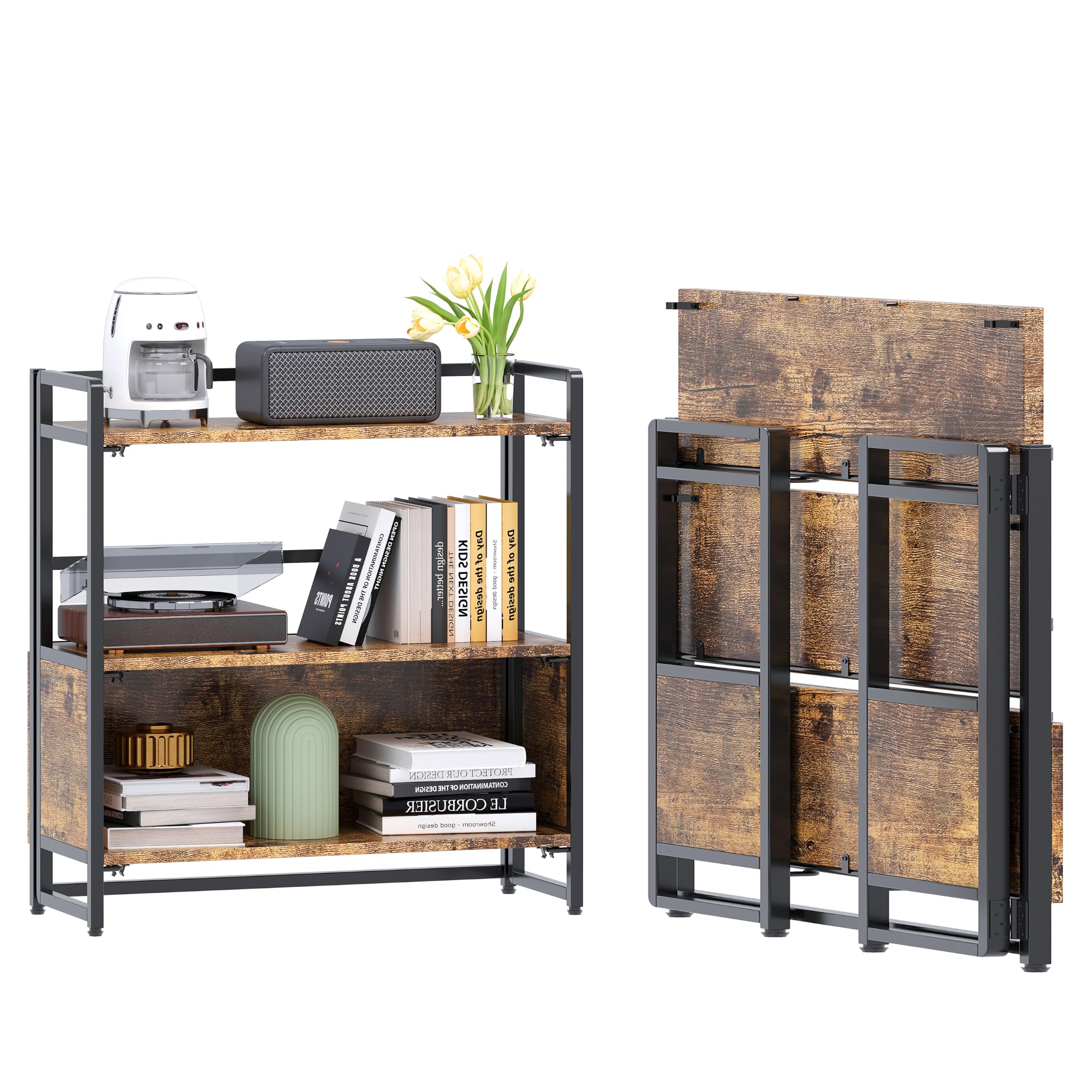 Vintage Wood 3-Tier Folding Bookshelf