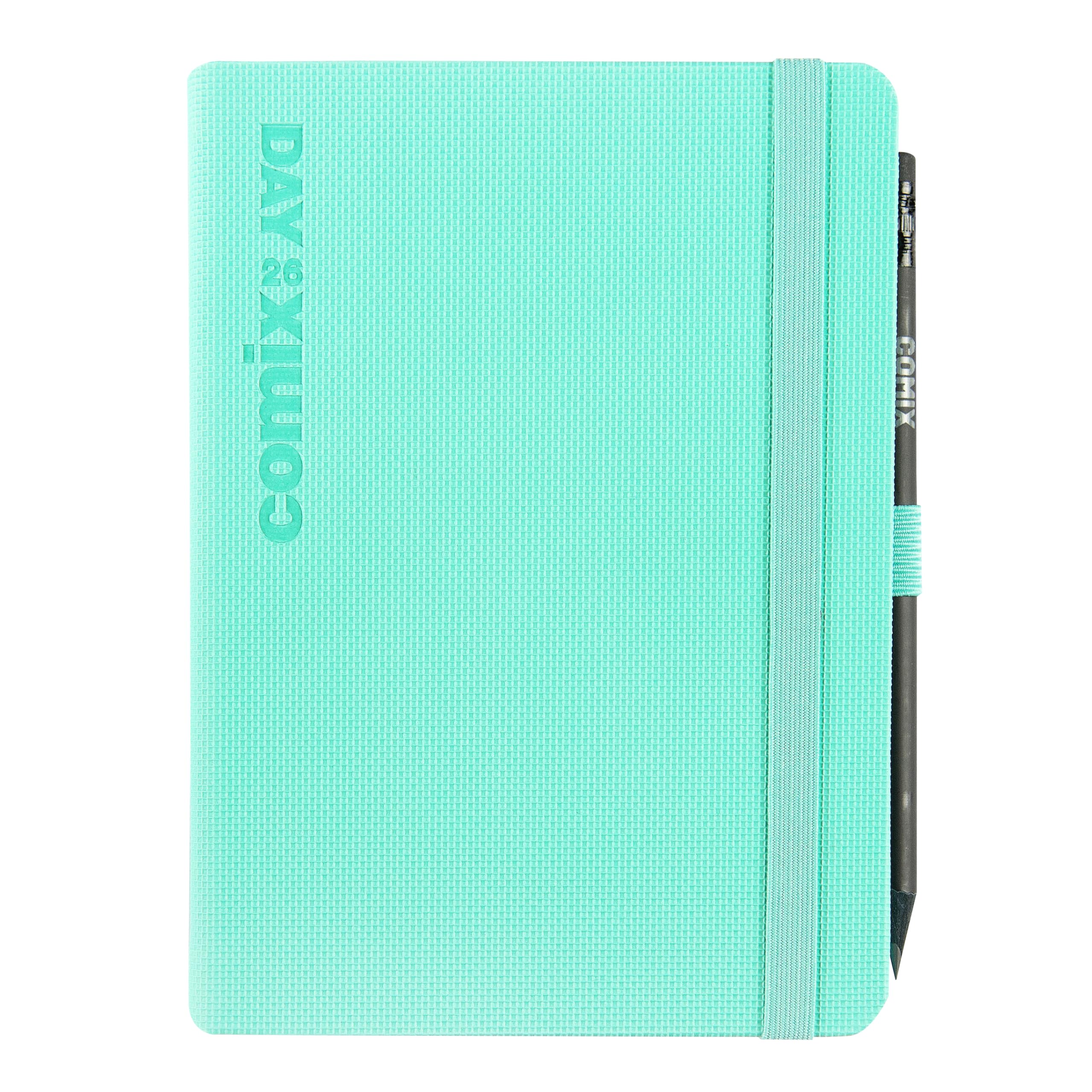 COMIX Mini - 2026 12 Months, Daily Diary, with Elastic Loop for Pencil or Pen, Closure with Elastic Band and Bookmark, Comix Pencil Included, 11 x 15.3h cm - Tiffany