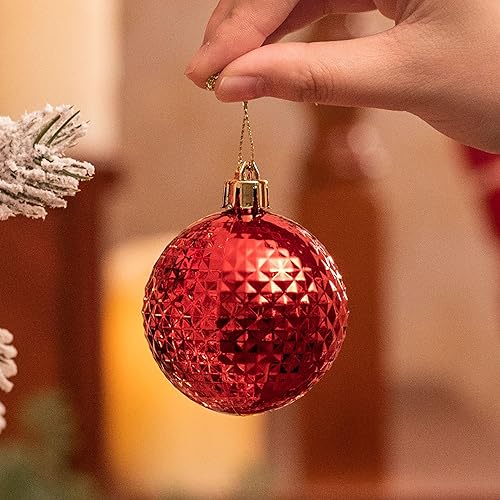 Miniatura 5 de Valery Madelyn Juego de decoración para árbol de Navidad, 50 unidades, adornos rojos inastillables a granel, adornos colgantes de 2.36 pulgadas para