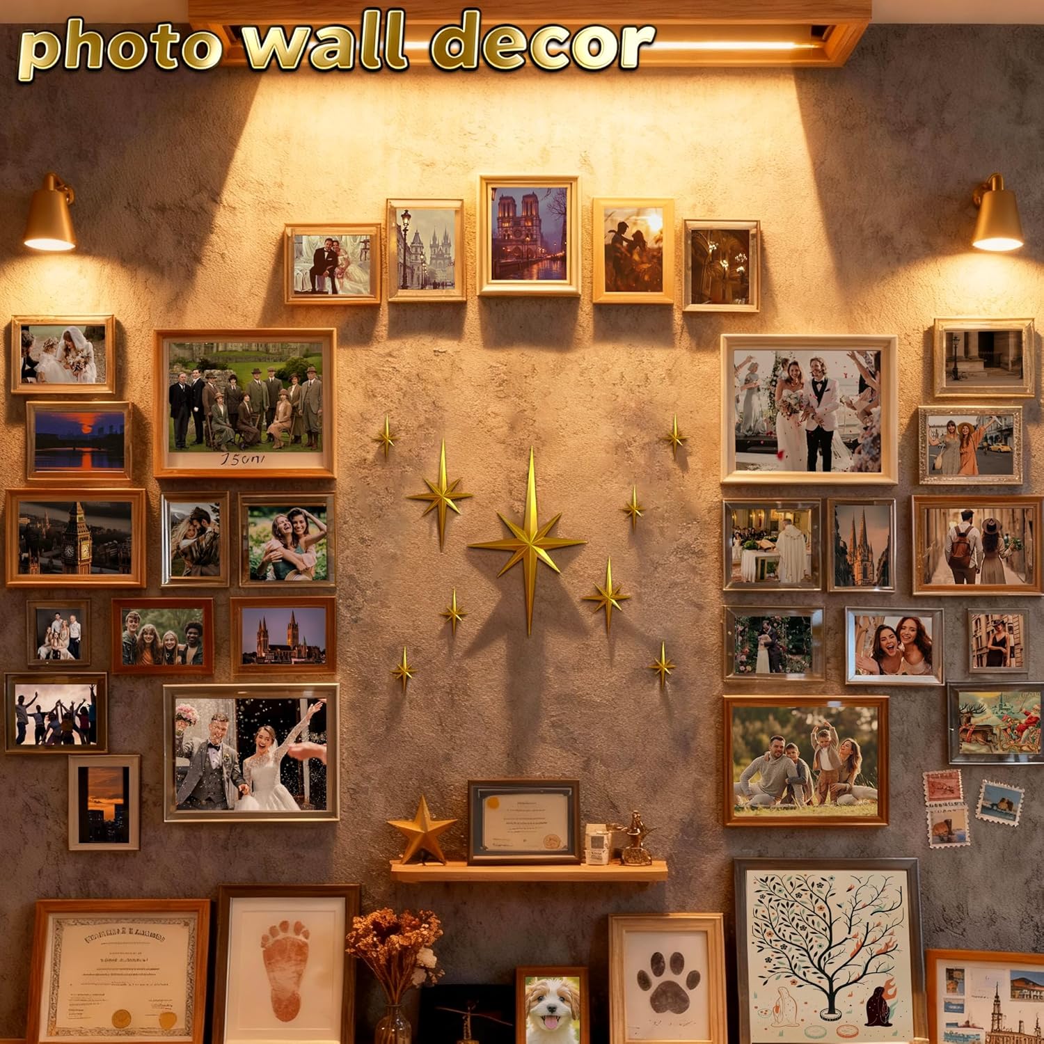 SFNN 36 Pcs Star Hanging Sculptures MCM Retro 3D Stars Art Wall Sculpture,Celestial Wall Decor, Indoor Outdoor Retro Stars Home Decoration