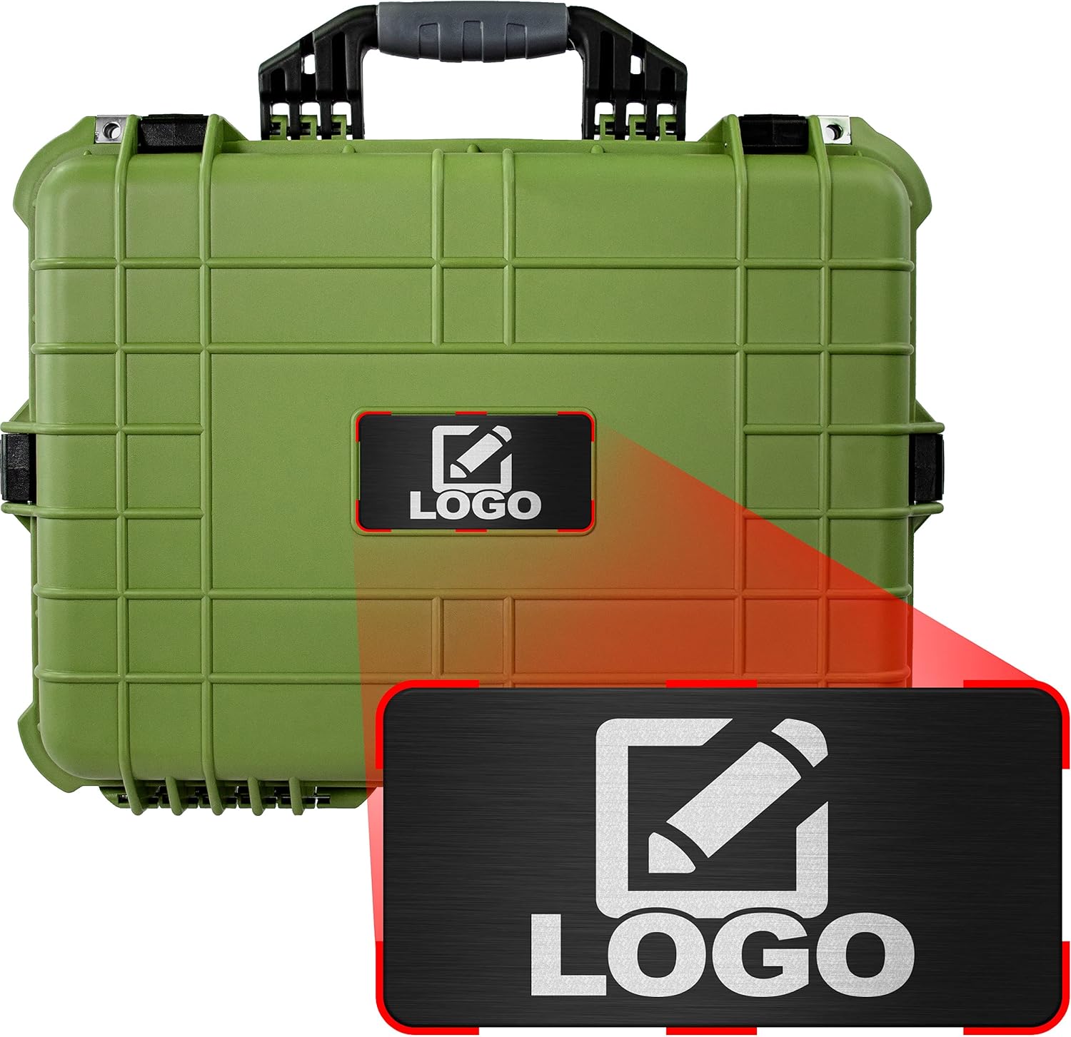 Eylar Large 20 Inch Protective Camera Case with Custom Logo Plate, Waterproof and Shockproof with Foam (Green)