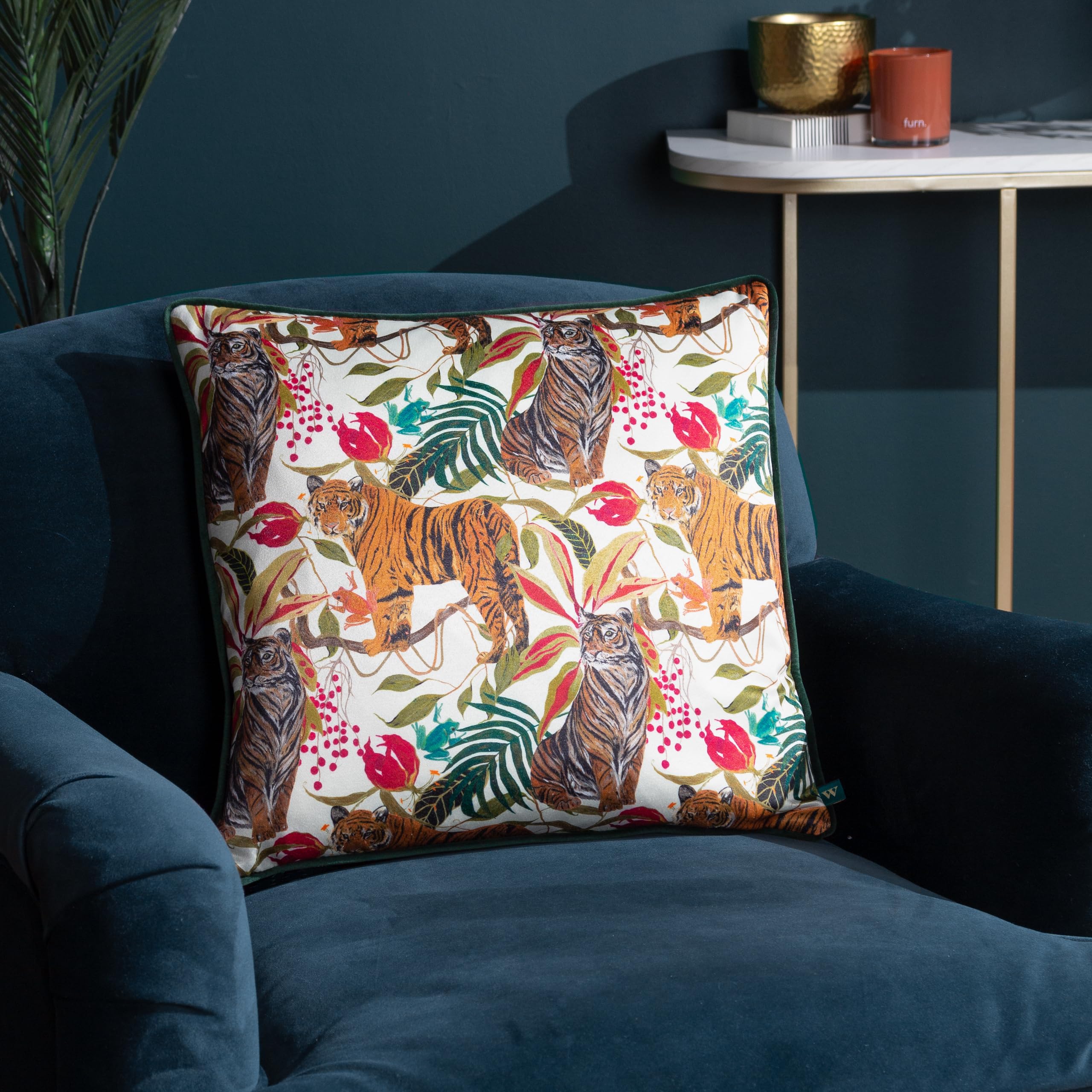 furn. Wylder Kali Jungle Tigers Piped Feather Rich Filled Cushion