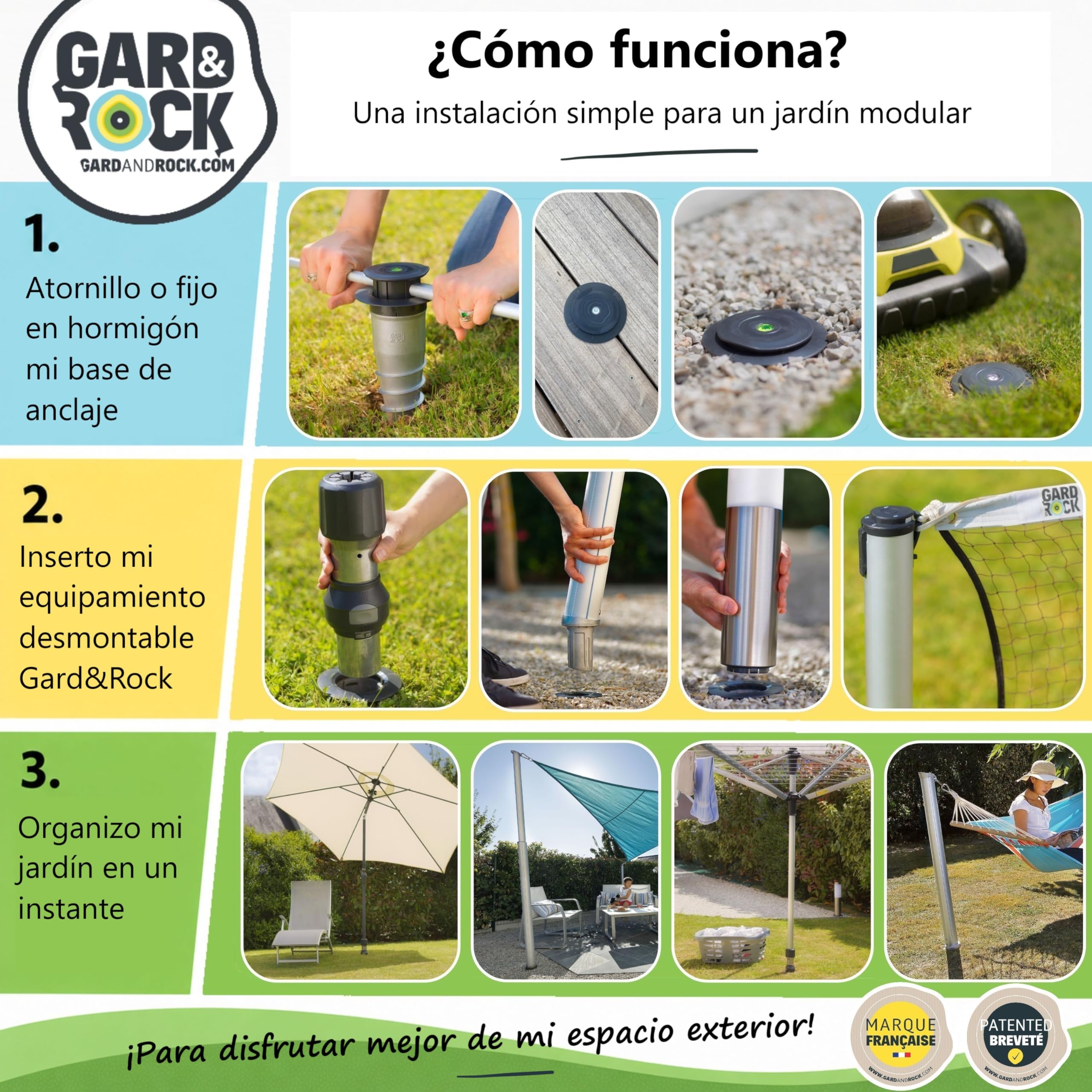 GARD & ROCK - PIE DE SOMBRILLA Recta, en Aluminio - Multi-Aplicaciones, para enganchar en Las Bases de Anclaje - Quick Fixation System - ¡Monte, MUEVA SU Equipo SEGUN Sus Deseos!