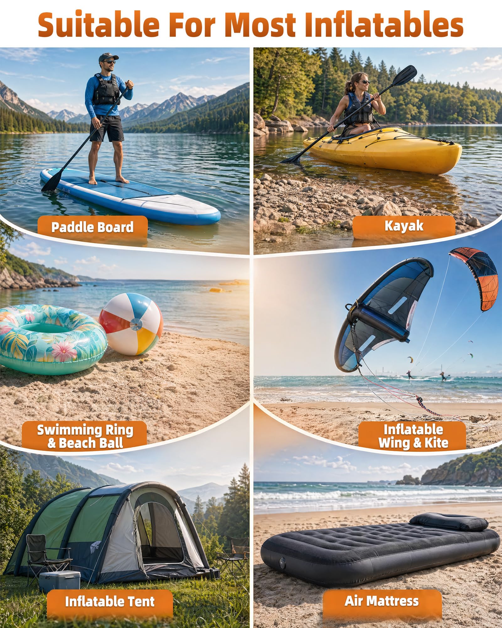 Gonfleur Paddle Électrique 20 PSI,Pompe Sup Électrique Haute Pression avec Connecteur Voiture 12V,Gonfleur Paddle Board Double Étape avec Arrêt Automatique pour Sup,Kayak,Bateau,Tente,Noir