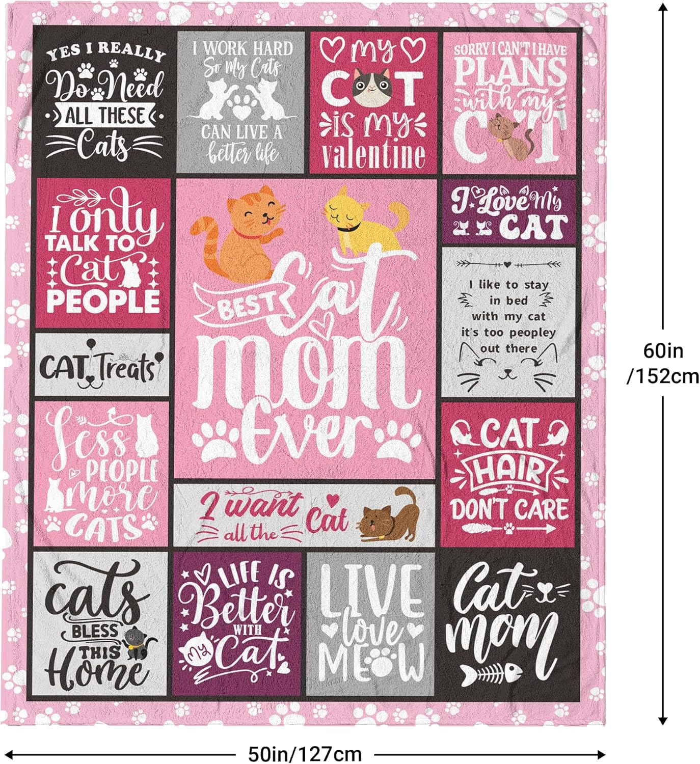 Cat Mom Blanket 60"x50", Cat Lover/Lady Gifts for Women, Cat Mom Gifts for Women, Cats Gifts for Cat Lovers, Best Cats Mom Ever Gift, Soft Throw Blanket for Christmas, Mothers Day - Image 5