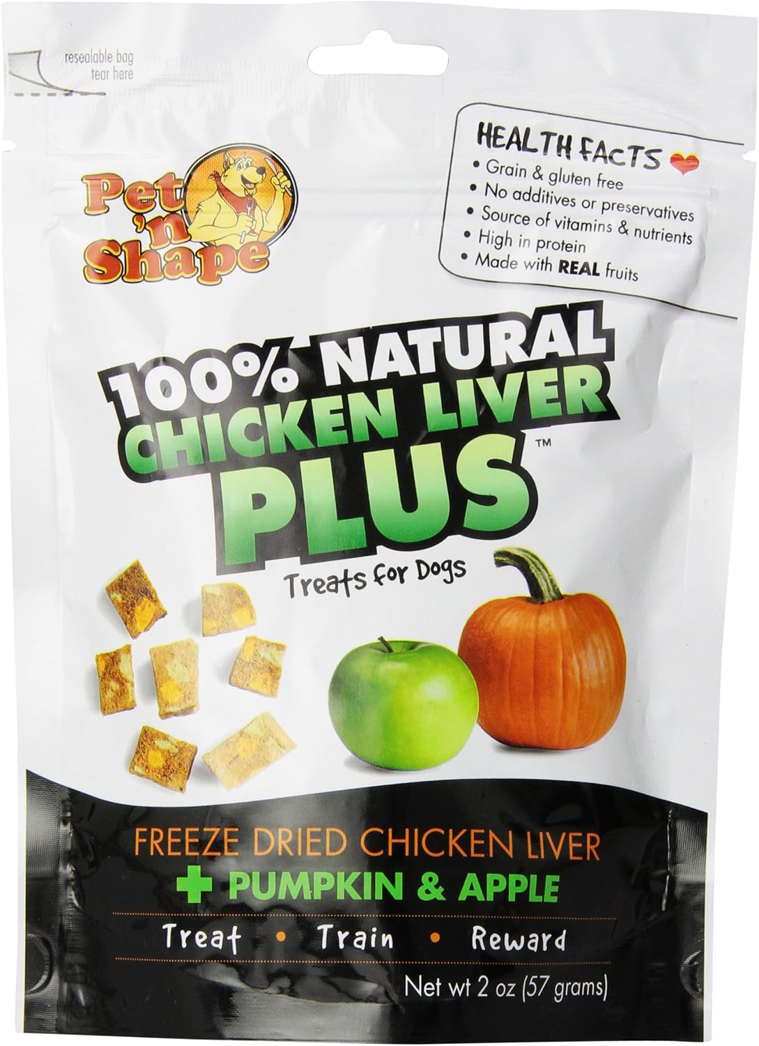 Pet 'N Shape Freeze Dried Chicken Liver Plus Treats For Dogs, Pumpkin And Apple, 100 Percent Natural, 2-Ounce Bag