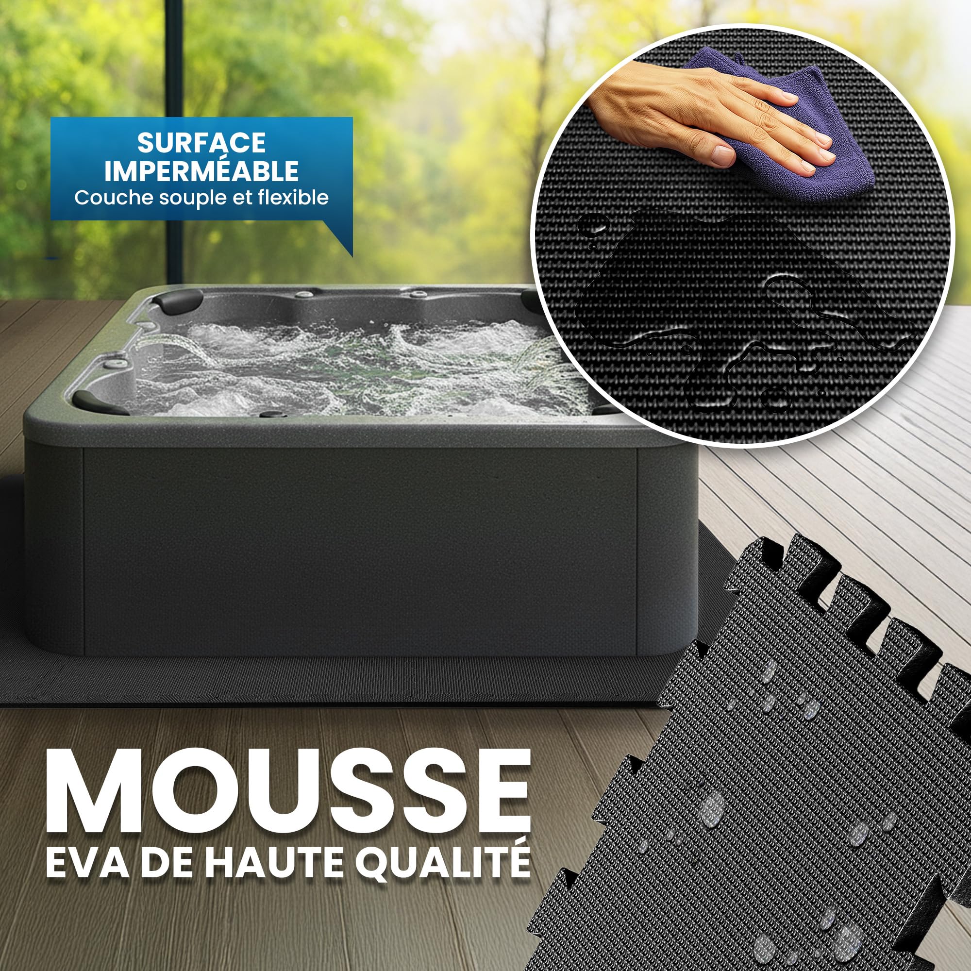 bemaxx Tapis de Protection pour Piscine Tapis de Sol Pool - Set de 18 Tapis EVA sous-Couche Tapis Puzzle Dalles de Piscine Plaques de Piscine Film de Sol Protection du Sol Bassin pour Enfants - Noir
