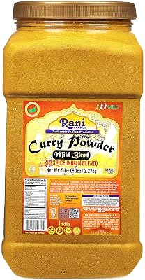 Rani Curry Powder Mild (10-Spice Authentic Indian Blend) 5lbs (2.27kg) PET Jar ~ All Natural | Salt-Free | NO Chili or Peppers | Vegan | No Colors | Gluten Friendly | NON-GMO | Kosher | Indian Origin