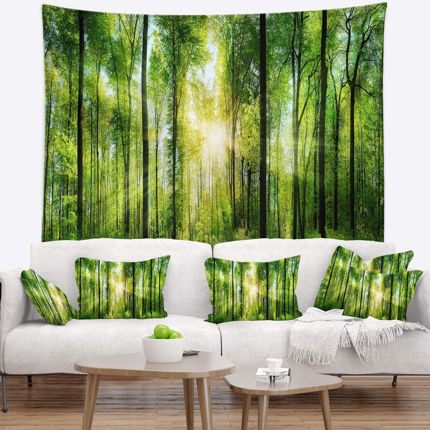 Designart ' Forest with Rays of Sun Panorama' Landscape Tapestry Blanket Décor Wall Art for Home and Office, Created On Lightweight Polyester Fabric x Large: 80 in. x 68 in