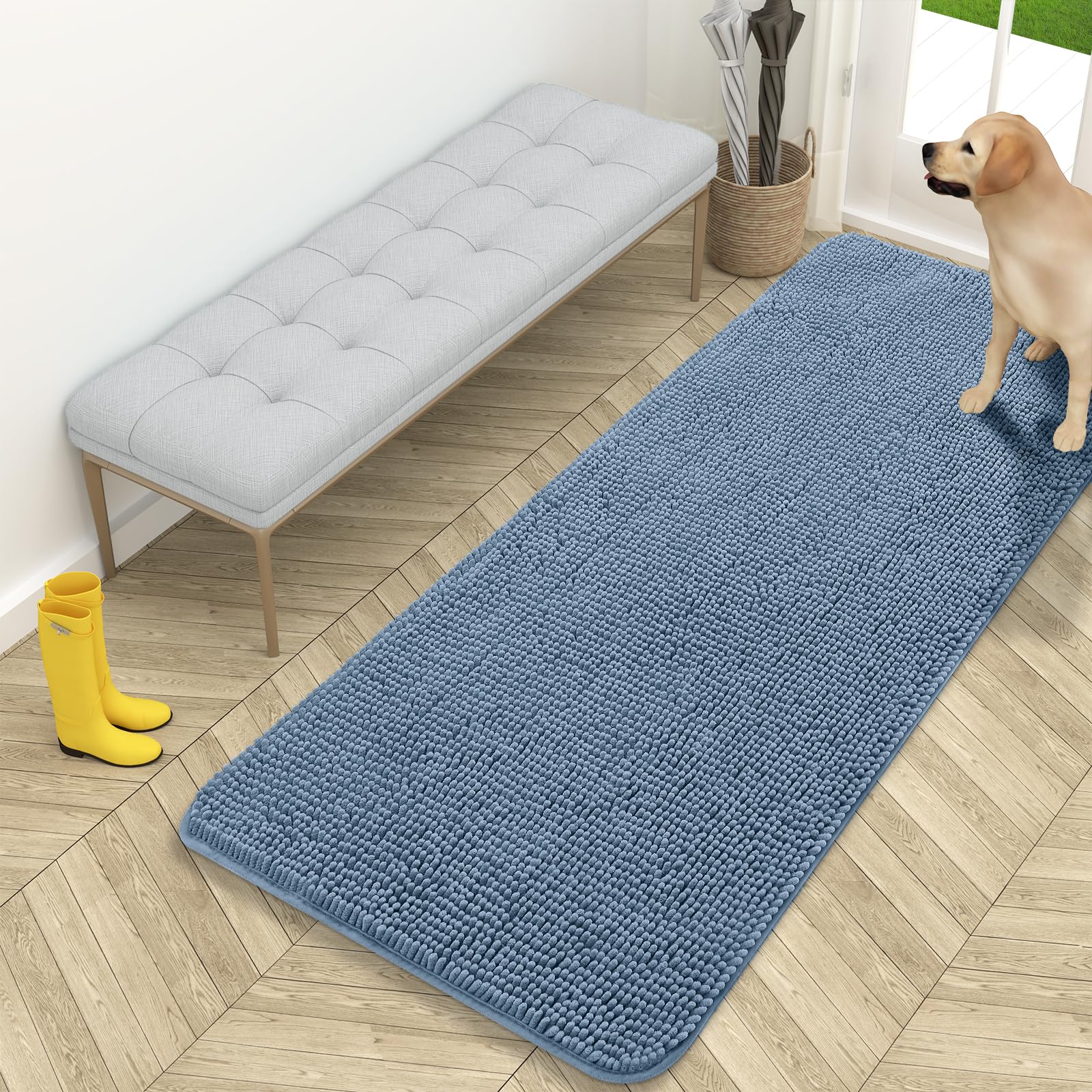 OLANLY Dog Door Mat for Muddy Paws 59x24, Super Absorbent Chenille Mud Mat