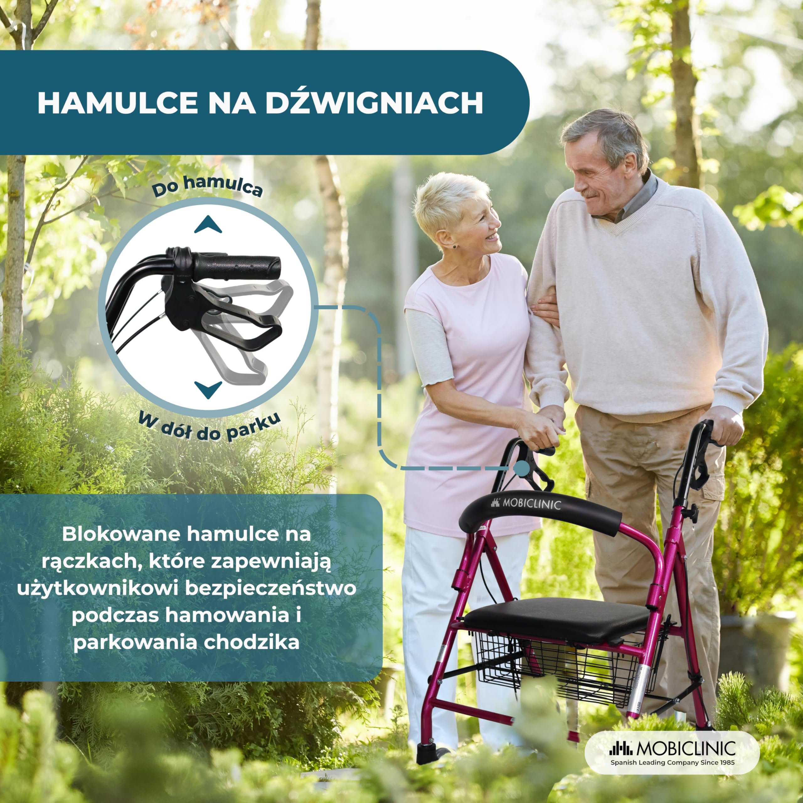 Chodzik | Składany | Aluminium | Hamulce na dźwigniach | Siedzisko i oparcie | 4 koła | Różowy | Escorial | Mobiclinic