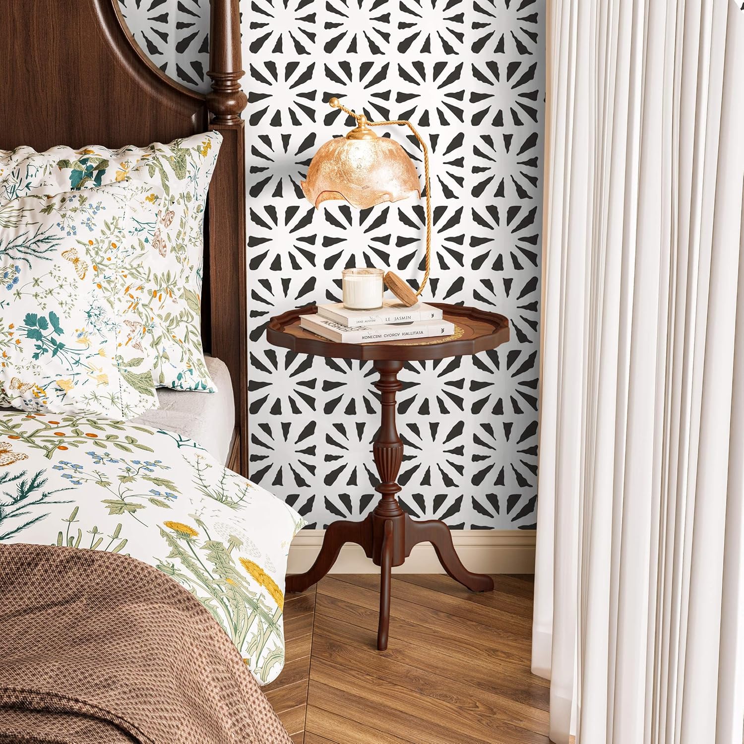 Dimoon 17.3''x78.7'' Peel and Stick Wallpaper Modern Black White Boho Contact Paper Geometric Vintage Thickening Embossed Cream Self Adhesive Renter Friendly Wall Paper for Bedroom Bathroom Vinyl Roll