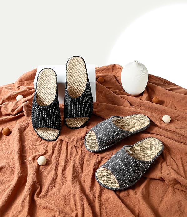 Pantuflas de Mujer y Hombre Punta Abierta Tatami Algodón Lino miniatura 5