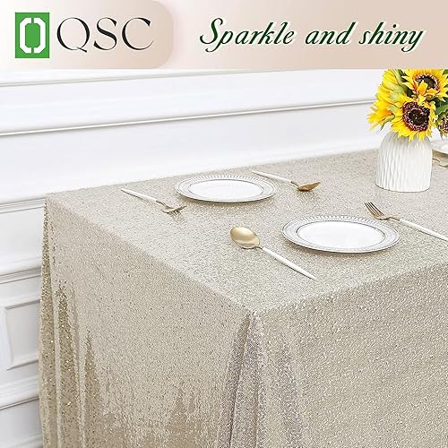 Miniatura 3 de Mantel cuadrado de lentejuelas color champán, 50 x 50 pulgadas, mantel de fiesta brillante y elegante, para decoración de mesa de boda, cumpleaños,