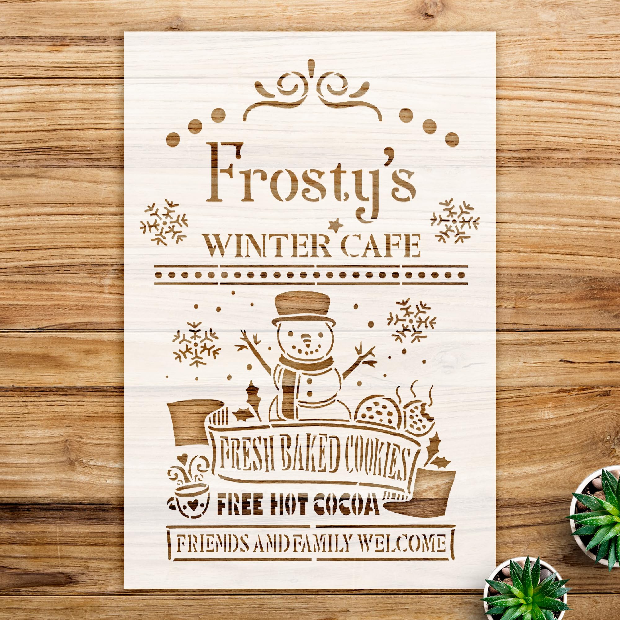 Winter Cafe Stencil Pattern for Home and Kitchen Decor, Reusable Mylar Template for hot Cocoa and Coffee bar Projects - Size A1 (22.1