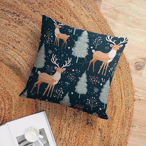 Miniatura 6 de Funda de almohada rústica de Navidad para vacaciones, de invierno, para Navidad, reno, muñeco de nieve, para exteriores, decoración de sofá, 18 x 18