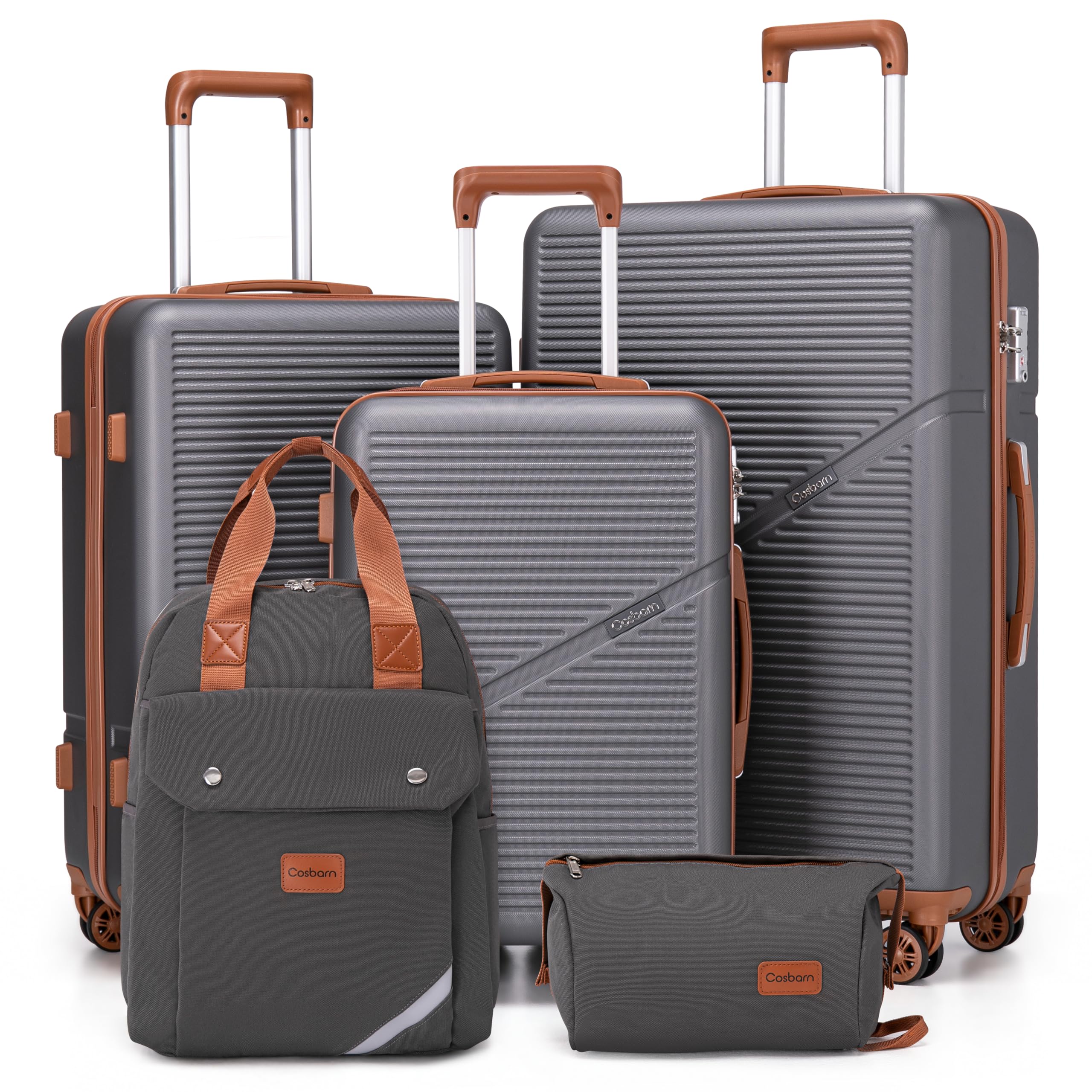Cosbarn Luggage Sets 5 Piece Suitcases with Wheels, Suitcase Set ABS Hard Case Luggage with TSA Lock Spinner Wheels Durable Travel Luggage (5-Piece