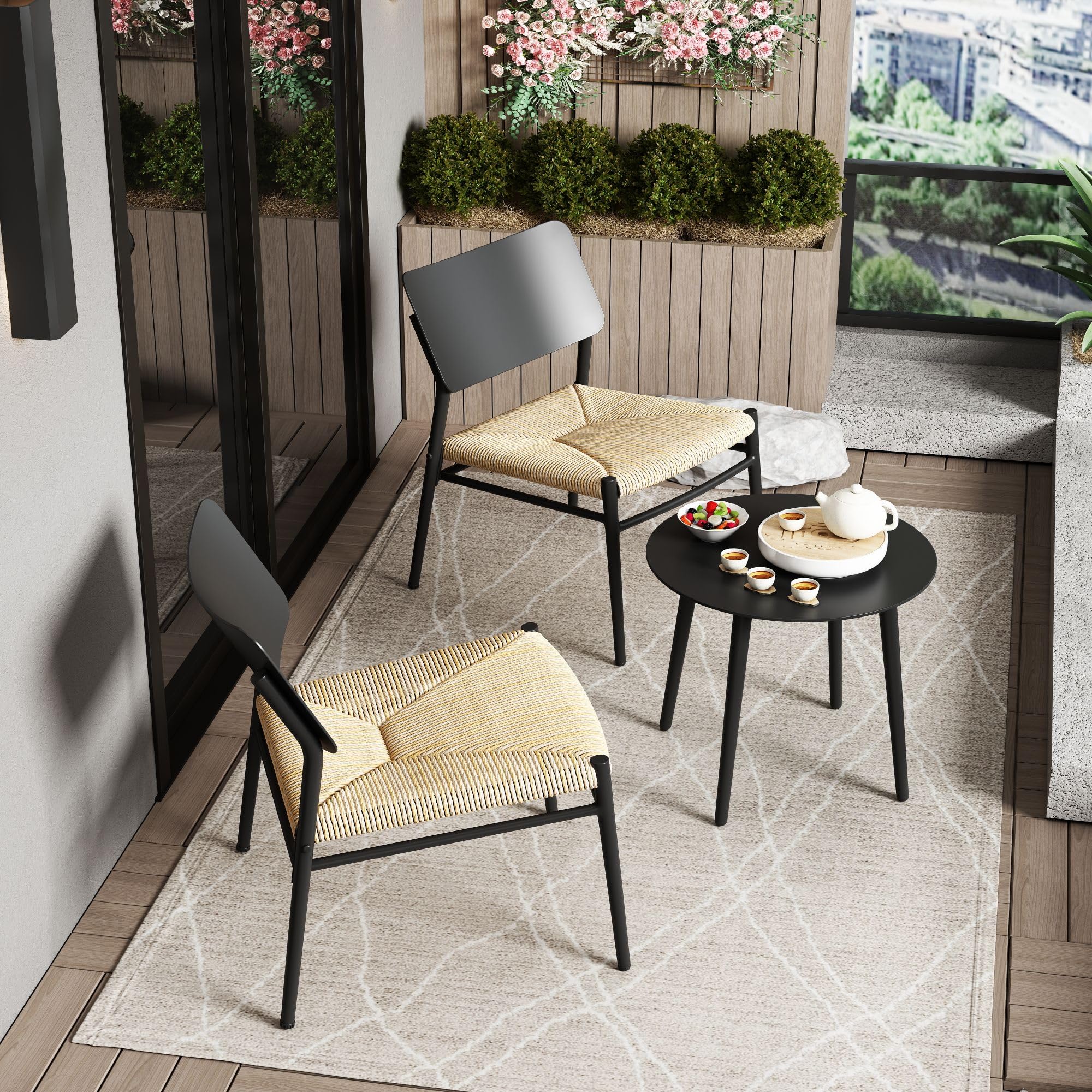 LULUWA Juego de mesa y silla de ratán de polietileno, juego de 3 piezas de muebles de aluminio para balcón, carga 150 kg, adecuado para terrazas, jardines y balcones (negro)