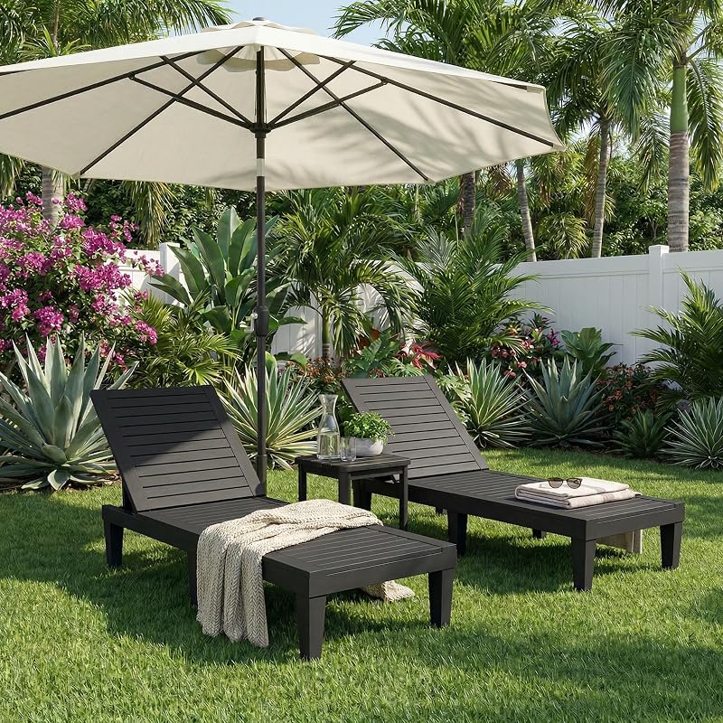 EFU Lounge Chair Outdoor, Set of 2 High-Impact PP Tanning Chairs, Black | All-Weather UV-Resistant & Waterproof Patio, Heavy Duty Pool Lounge Chairs Great for Pool & Yard, 5 Position Adjustable image 2