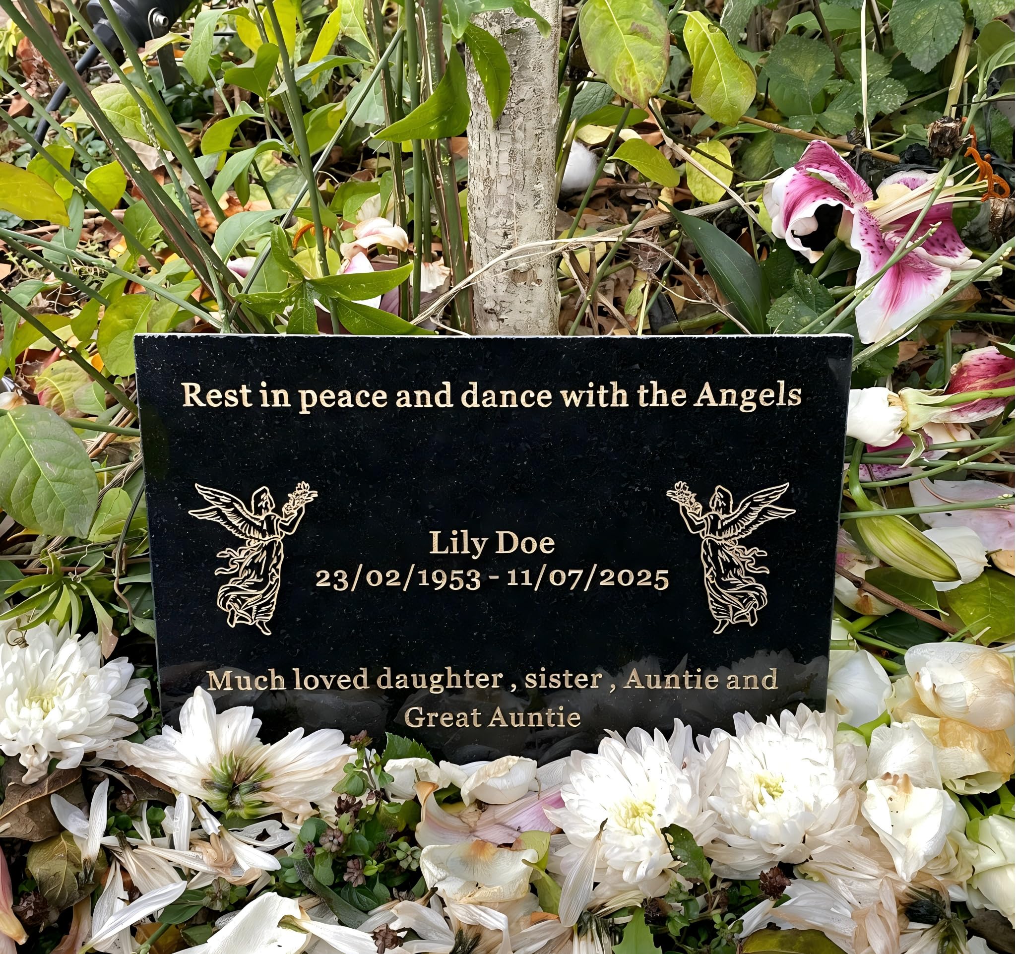 Uktmall Black Personalised Natural Granite Memorial Plaque, Popular Motifs, Multiple Size Colour, Granite Headstone, Engraved, Crematorium, Grave Marker, Grave, Memorial Stone, Memorial(Black)