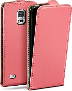 MoEx Funda con Solapa Vertical magnética para Samsung Galaxy S5 Mini, Plegable, protección Completa de 360 Grados, Funda con Tapa de Cuero Vegano, Coral - Rosa