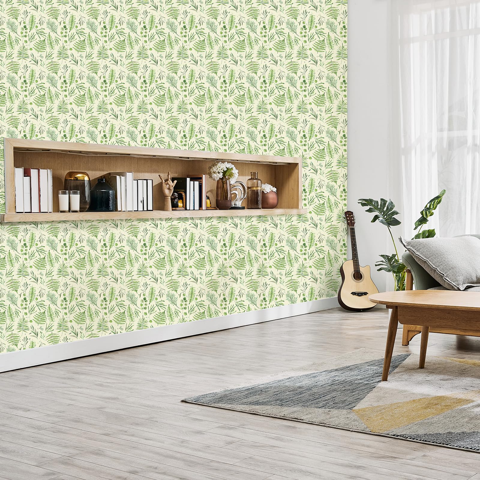 Zielony liść papier kontaktowy tropikalne rośliny odklej i naklej tapeta wodoodporna samoprzylepna usuwalna tapeta ścienna na blat meble do sypialni. 44 cm x 305 cm