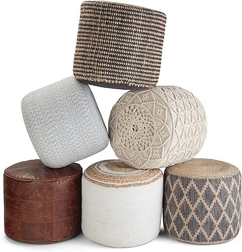 Miniatura 12 de SIMPLIHOME Edgeley Puf redondo bohemio en gris, tejido natural de yute trenzado para la sala de estar, el dormitorio y la habitación de los niños