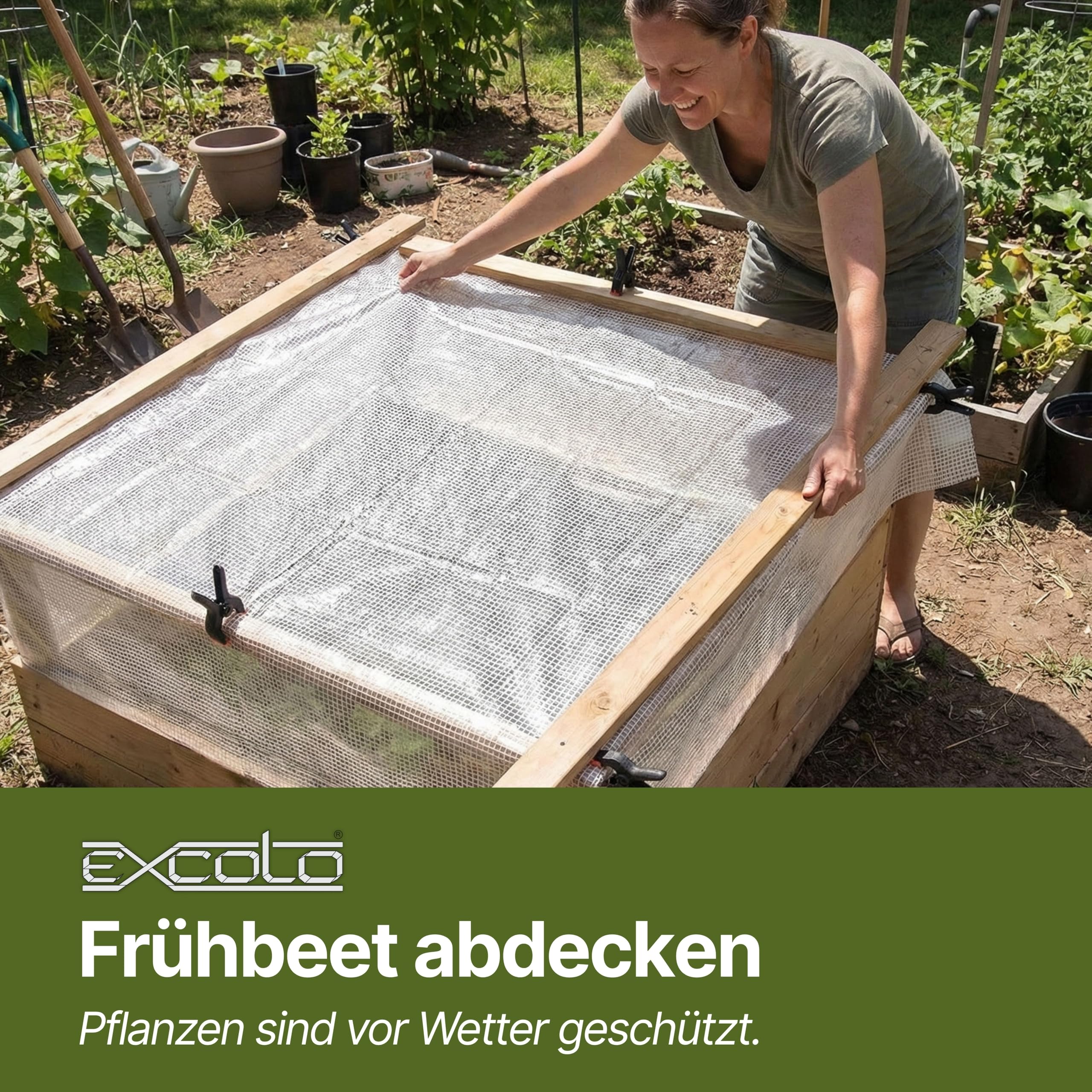 EXCOLO Gitterfolie 4er Set – 4 x Abdeckfolie 2 x 3 m – Transparente Gitterfolie mit Gitterverstärkung – 200 g/m² – Reißfest ca. 30 kg – Einfach mit Kabelbindern befestigen – Für Garten, BAU & Camping