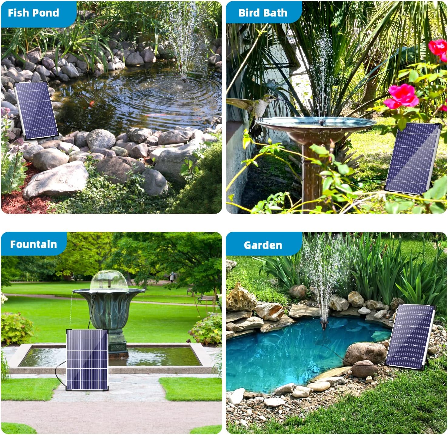 POPOSOAP Solar Water Pump, Solar Water Fountain Pump Kit, Submersible Solar Fountain Pump Flow Adjustable with PVC Tubing, 17Ft Cord for Ponds, Garden, Fish Pond, Waterfall (8W+12W)