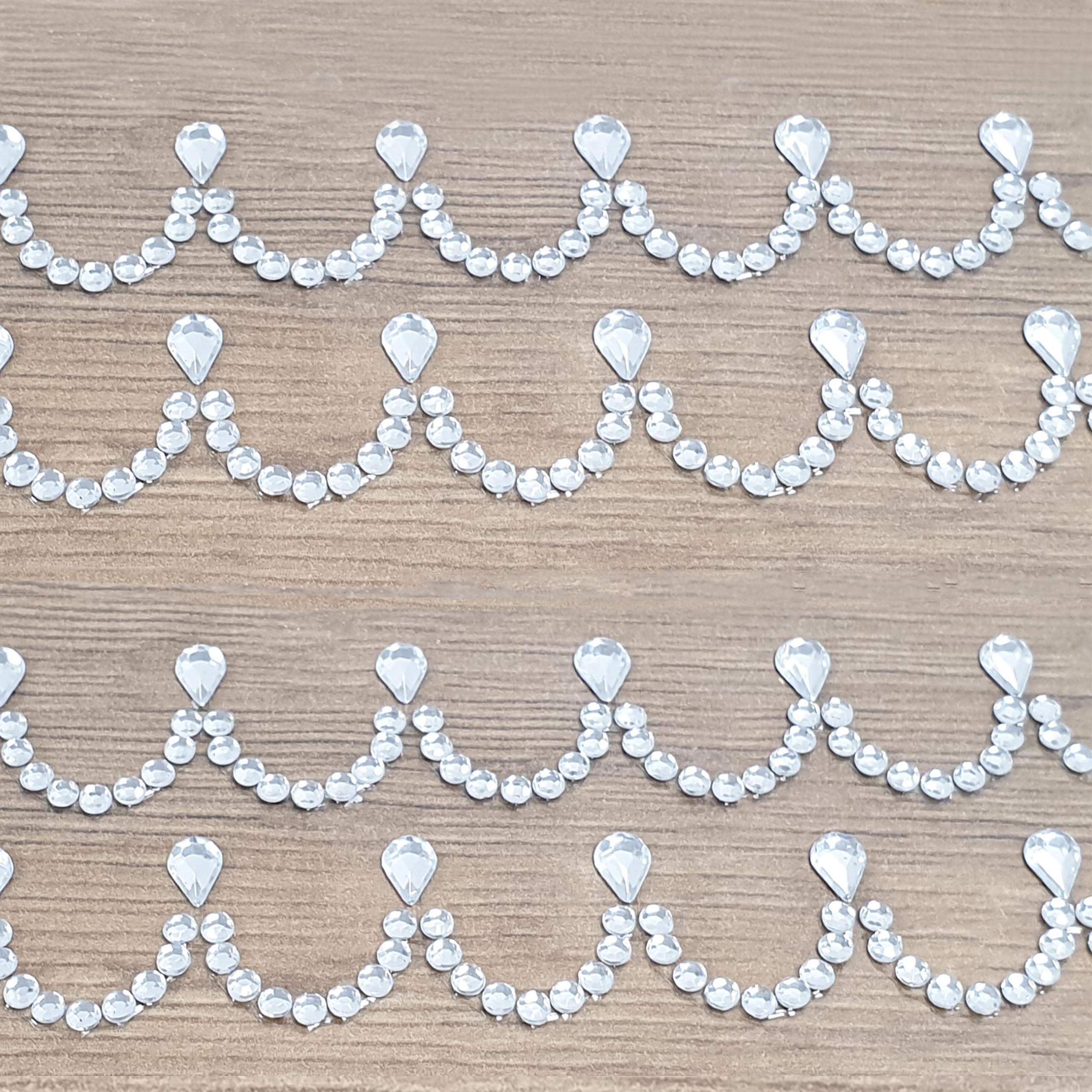Pebble Eleven Silver Elegant Diamante Border Trim Sticker Strips Craft Wedding Scrapbook Bling 18Cm