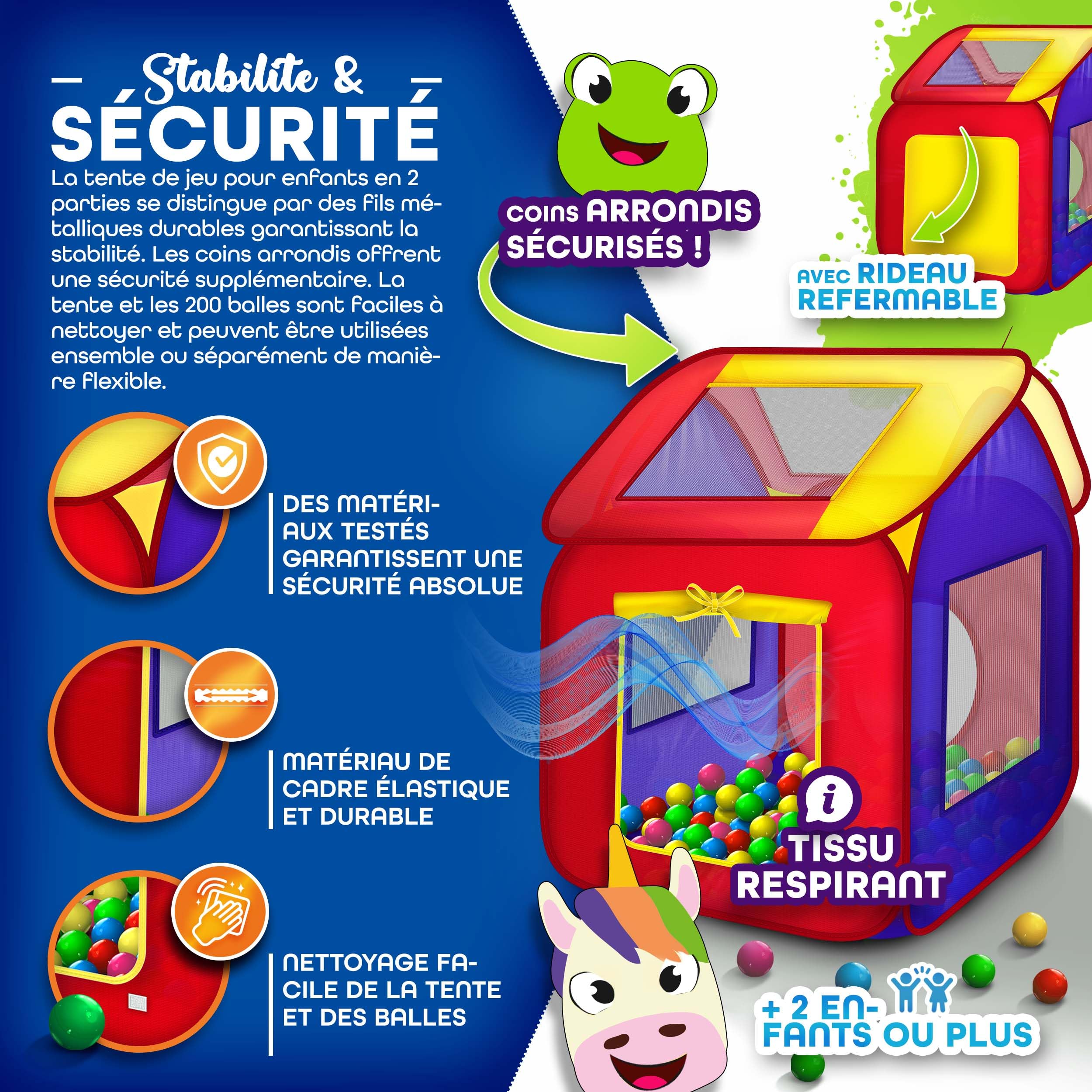 KIDUKU® Tente de Jeu Pop Up + 200 balles + étui de Transport pour l'intérieur et l'extérieur