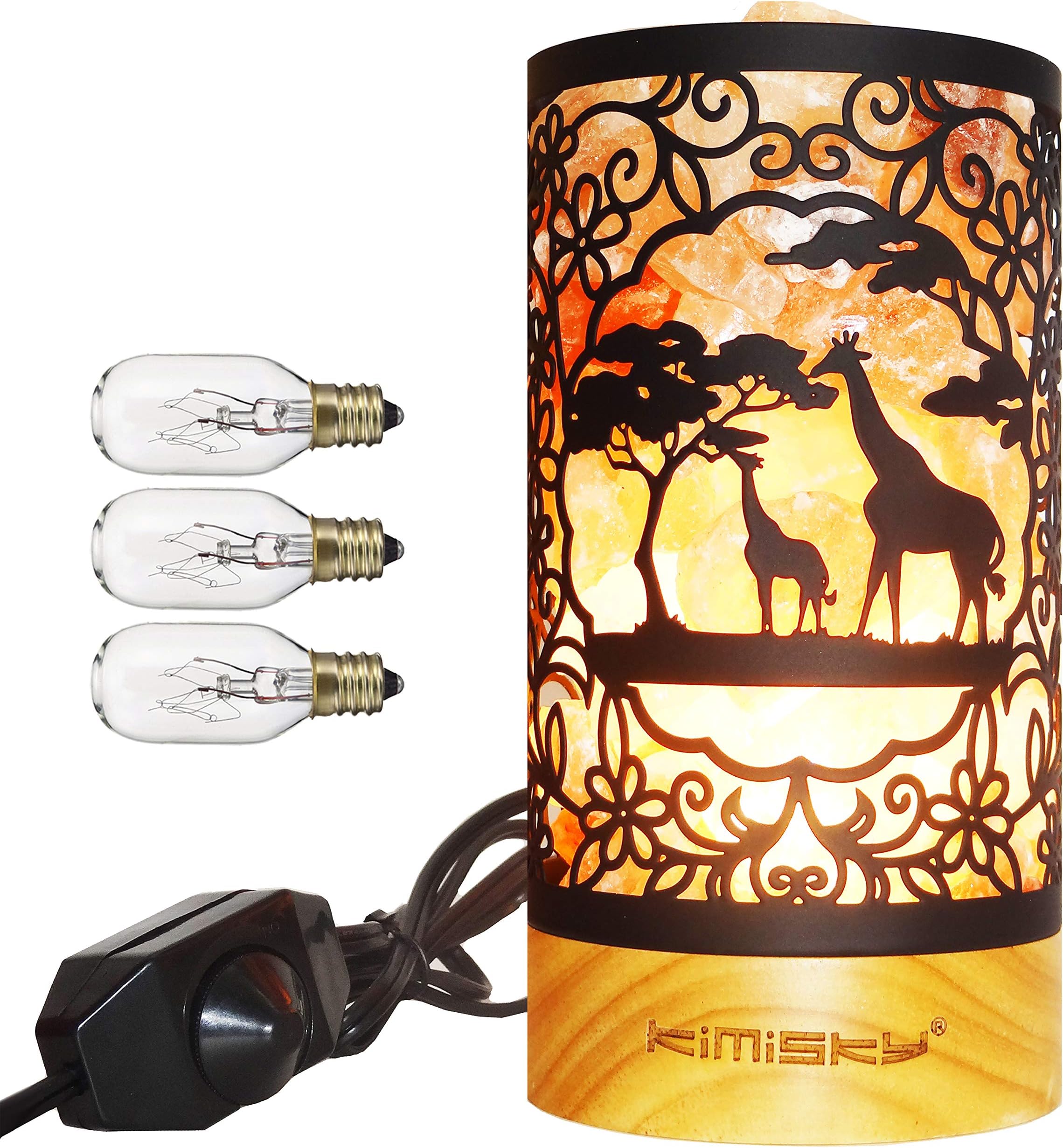 Himalayan Salt Lamp Giraffe ,Himalayan Sea Salt Lamps,Hymilain Sea Salt Lamps, Night Light, UL-Certified New Dimmer Switch, 15W, Himalayan Himalayan Pink Salt Rock Lamps, 3 Bulbs Kimisky