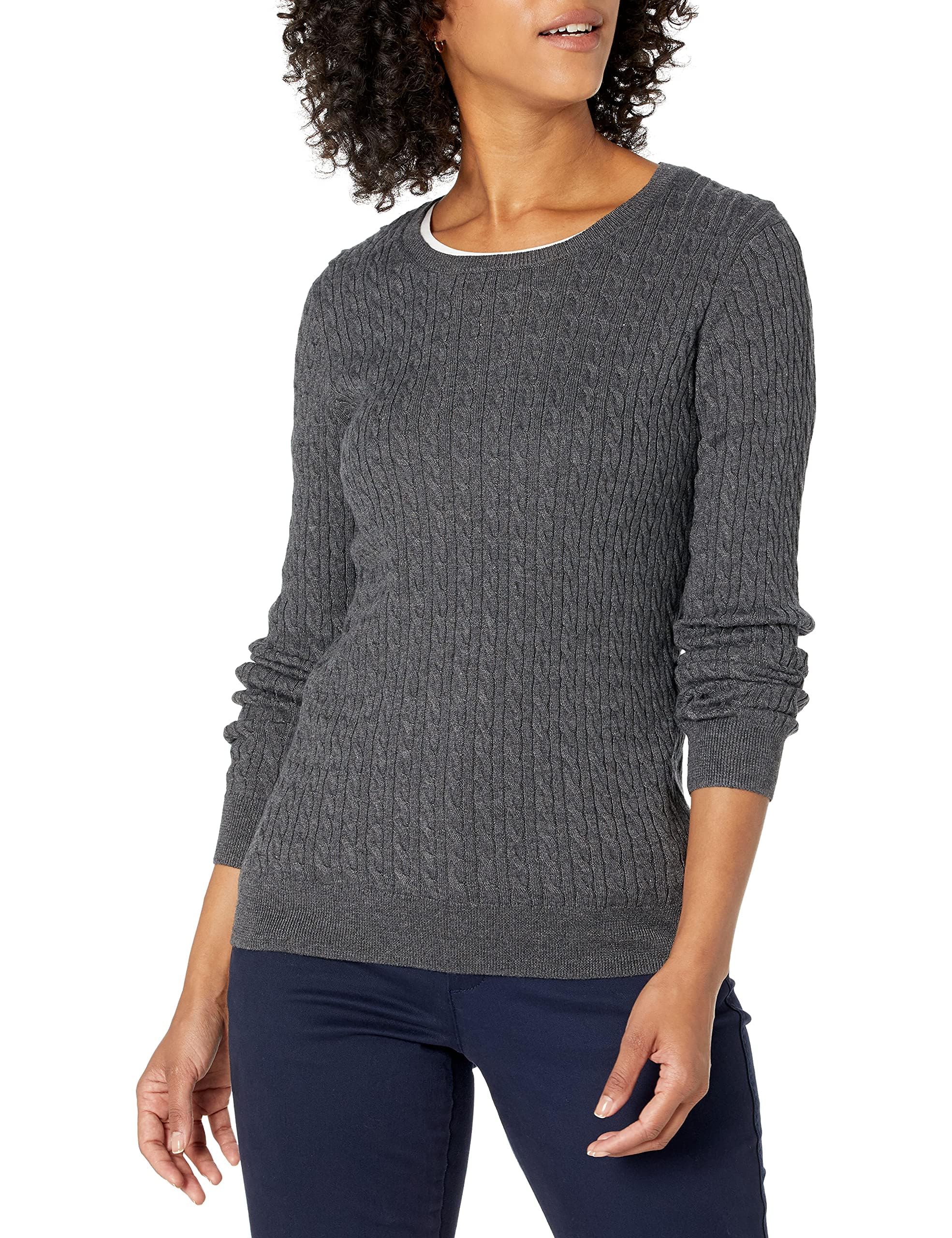 Amazon Essentials Damen Leichter Langarm-Pullover Mit Rundhalsausschnitt Mit Zopfmuster (Erhältlich In Übergröße)