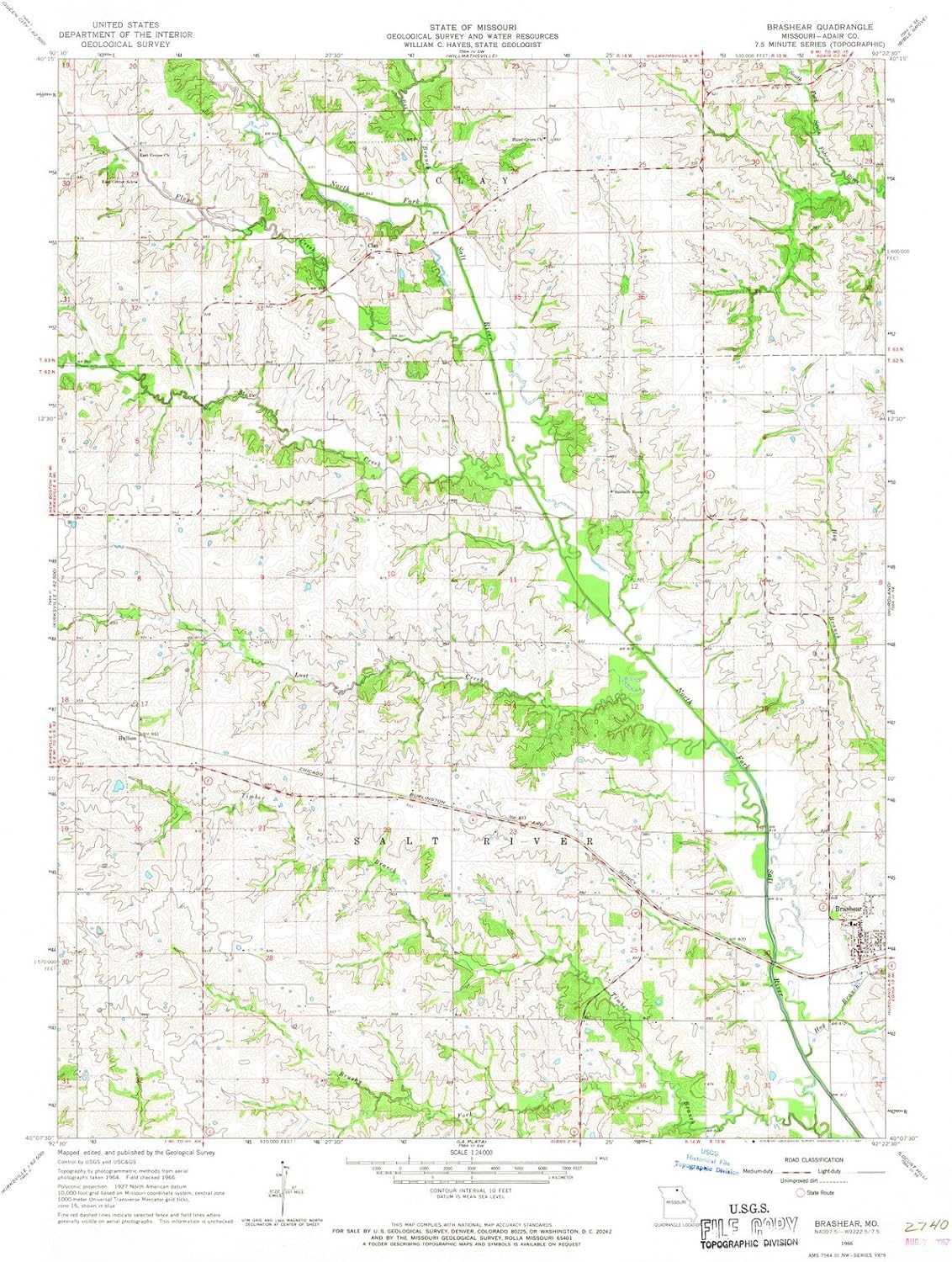 Missouri Maps 1966 Brashear, MO USGS Historical