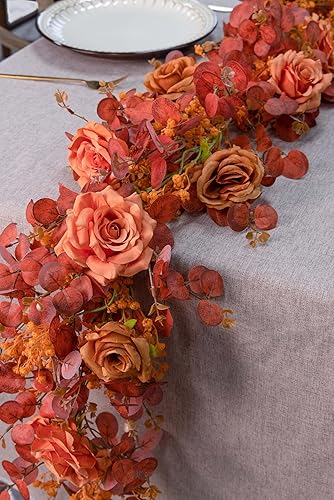 Miniatura 4 de Anna's Whimsy Guirnalda de eucalipto artificial de 5.91 pies con flores, decoración de otoño, guirnalda de rosa falsa de gypsophila, guirnaldas