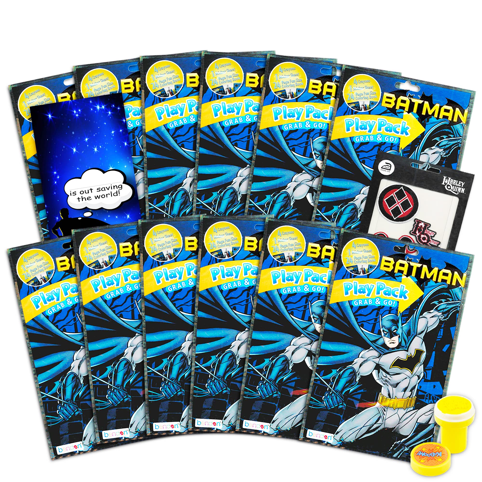 DC Comics Batman Party Favors Pack ~ Bundle of 12 Batman Play Packs Filled with Stickers, Coloring Books, Crayons with Bonus Justice League Sticker (Batman Party Supplies)