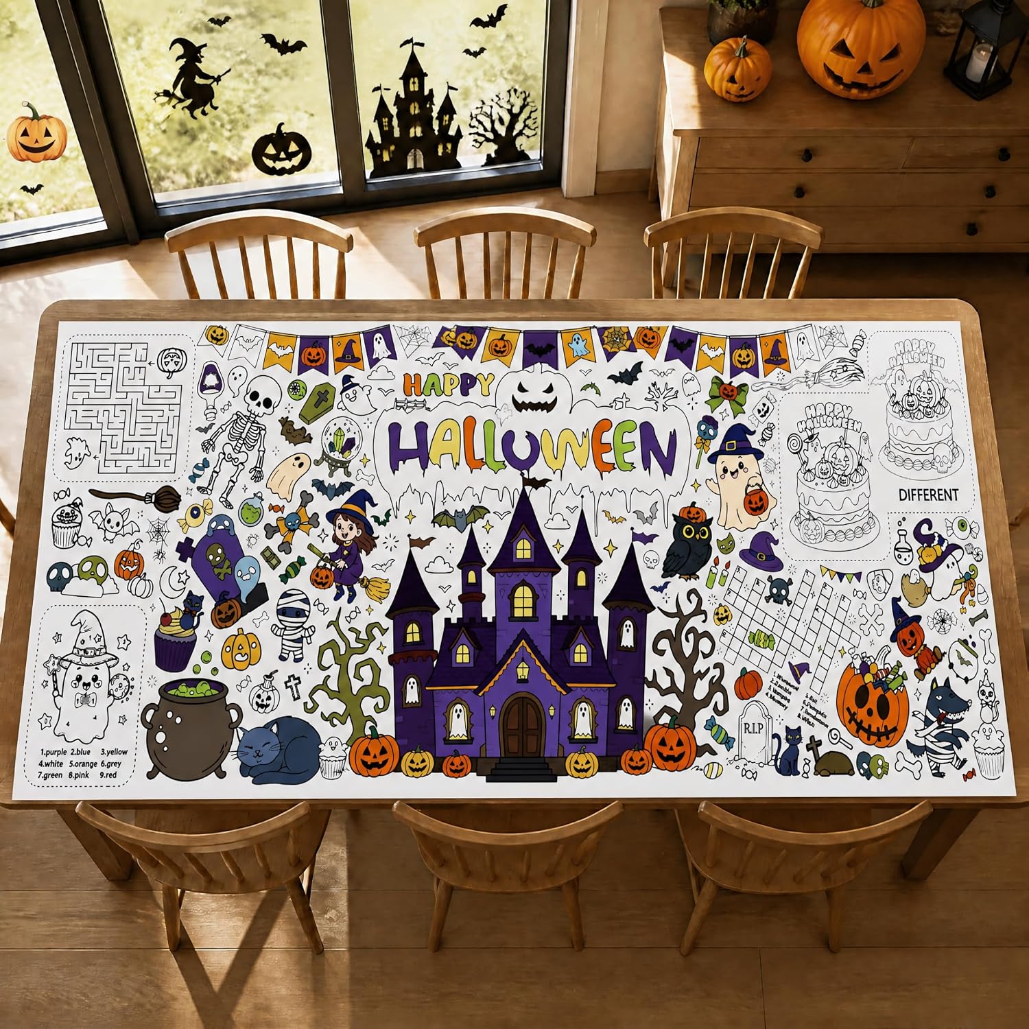 Halloween Party Decorations Activity Giant Coloring Poster,Halloween Crafts Gifts for Kids - 30 x 72 Inch Versatile Paper Coloring Banner/Tablecloth