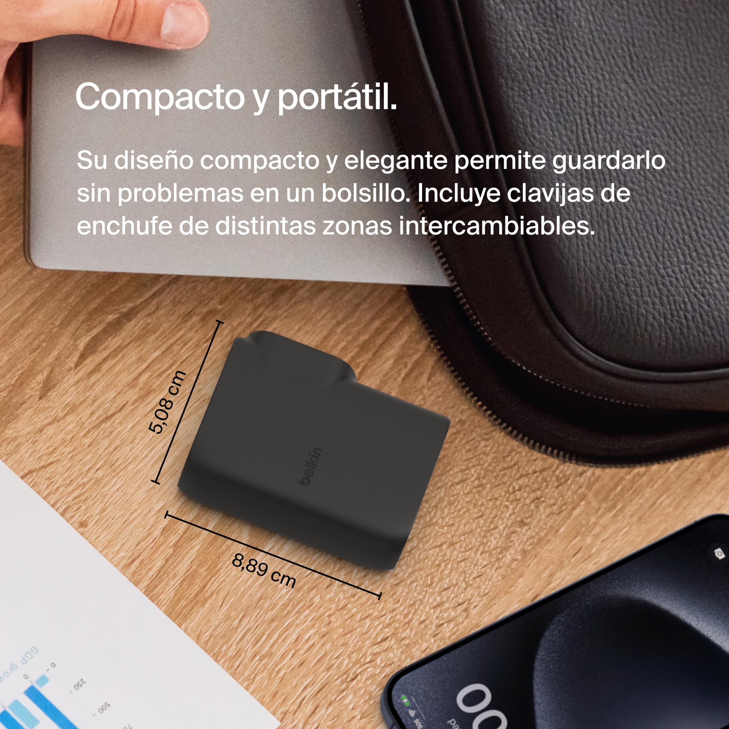 Belkin Cargador USB de Pared híbrido de 25 W con batería Externa de 5000mAh, Cargador portátil 25W 2 en 1 con 1 Puerto USB-C PD 3.0 y 1 Puerto USB-A, Power Bank de 2 Puertos USB y Cable USB-C a USB-C