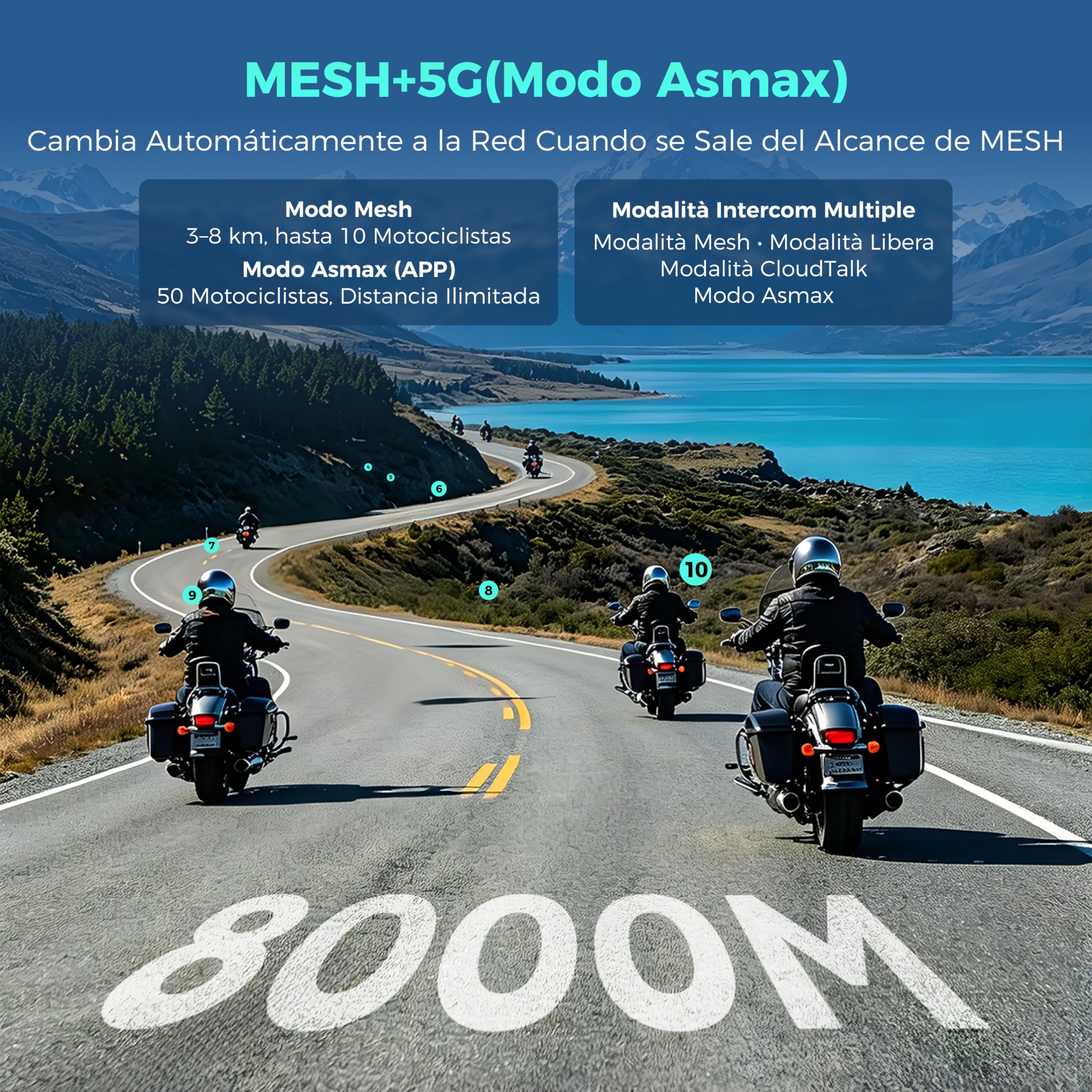 ASMAX Z1 Intercomunicador Casco Moto Bluetooth, 10 Motociclistas Mesh Intercom, Control de Voz, 42 min Carga Rápida/Montaje magnético/Cancelación de Ruido/Emparejamiento Universal, IP67, Individual
