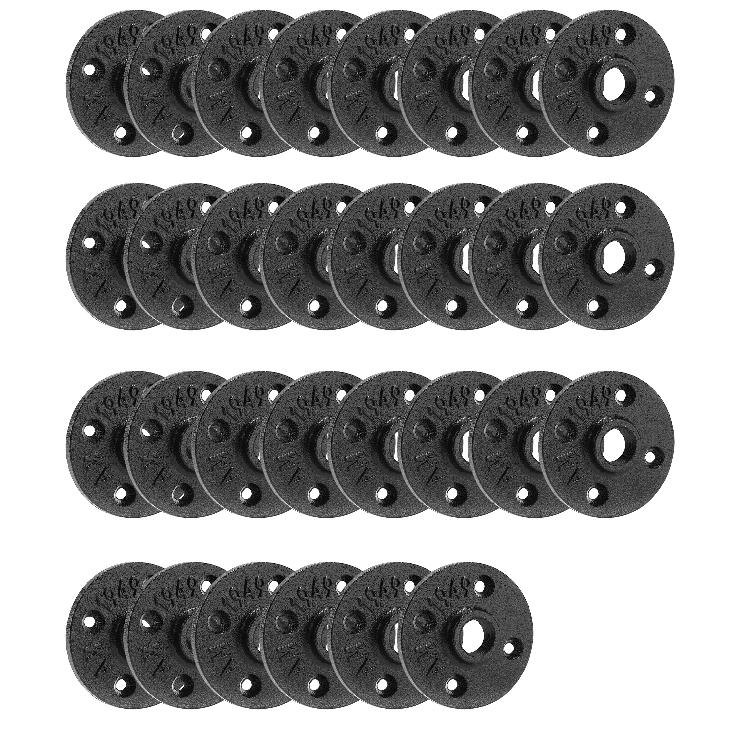 Heavy Duty 1/2" Black Floor Flange, Home TZH 30 Pack Malleable iron Pipe Flange for Industrial vintage style, Flanges with Threaded Hole for DIY Project/Furniture/Shelving Decoration (30, 1/2")