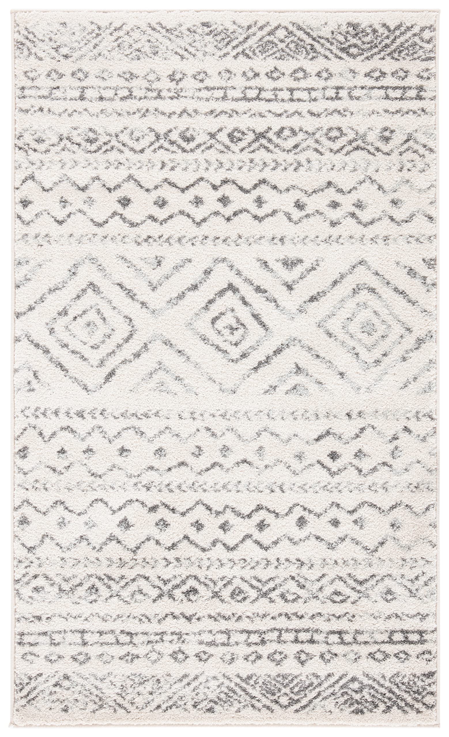 SAFAVIEH Tulum Collection Accent Rug - 2' x 4', Ivory & Grey, Moroccan Boho (TUL267A)